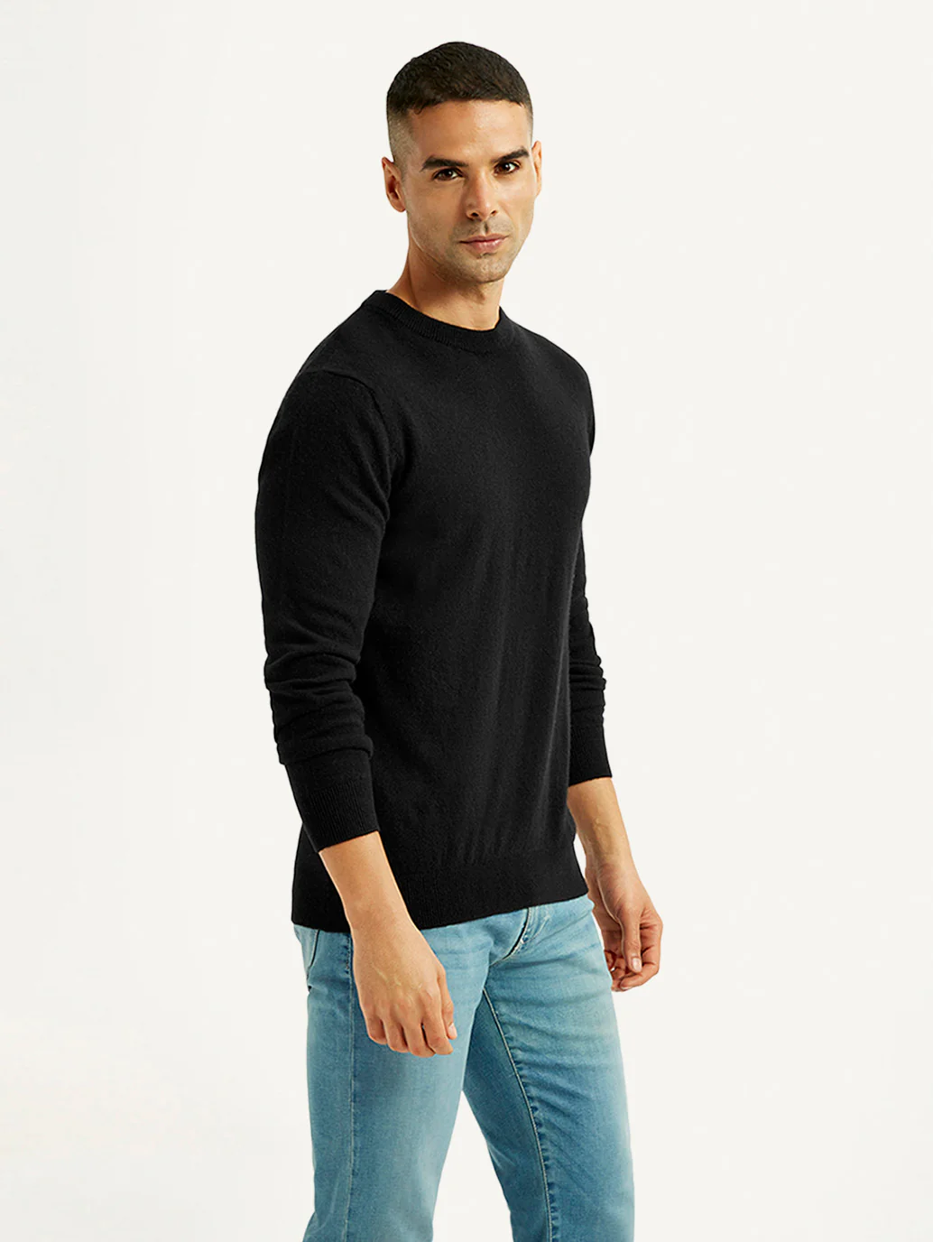 Men's Solid Black Crew Neck Sweater - Image 5