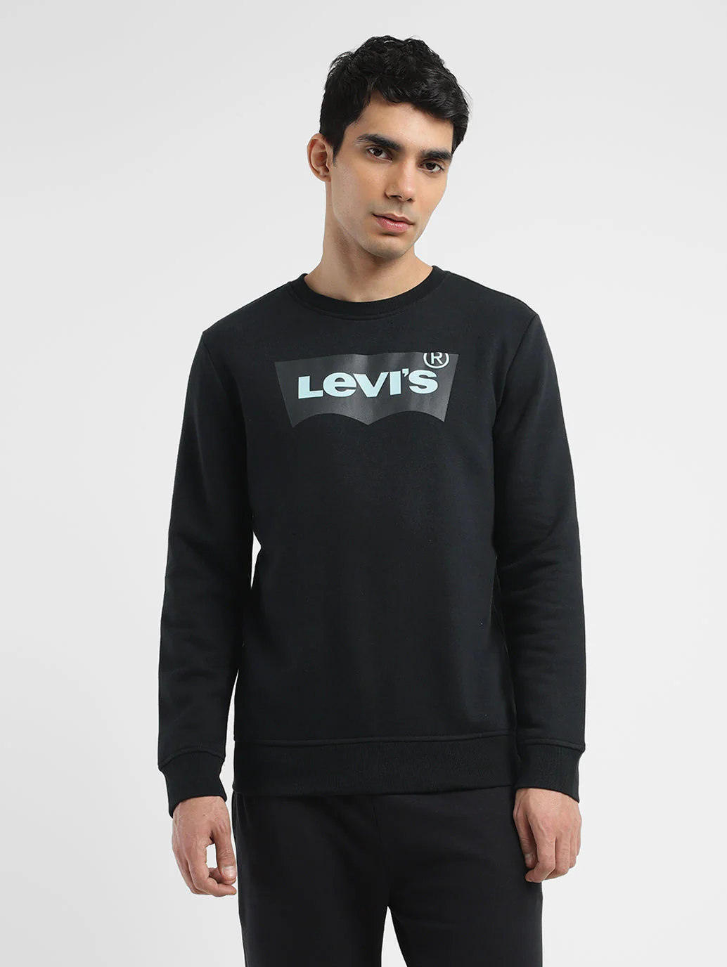 Men's Solid Black Crew Neck Sweatshirt - Image 2