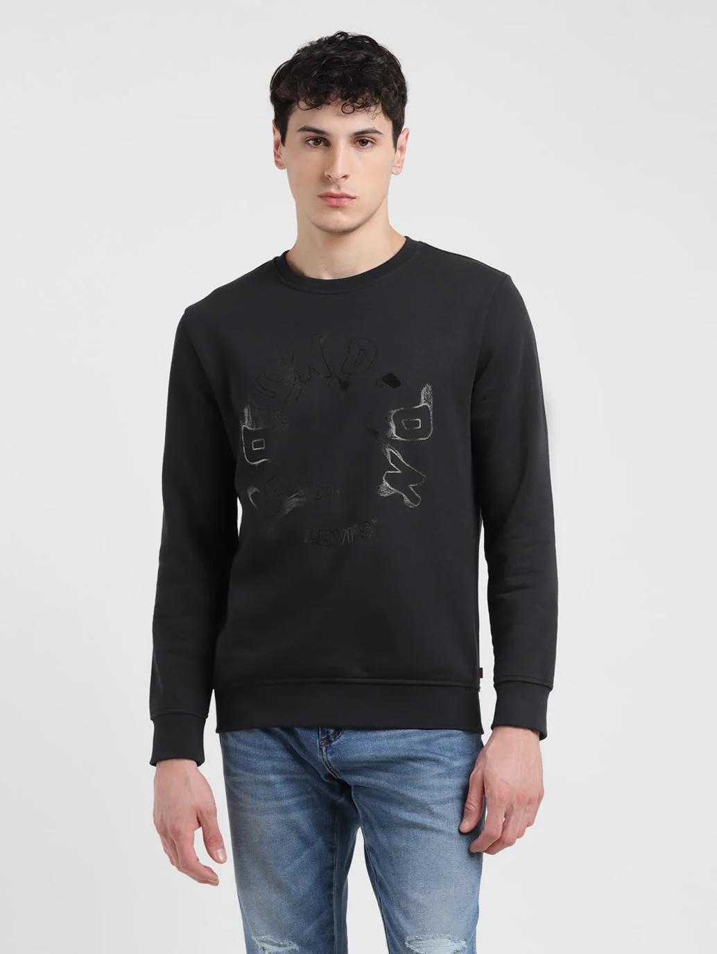 Men's Solid Black Crew Neck Sweatshirt - Image 2