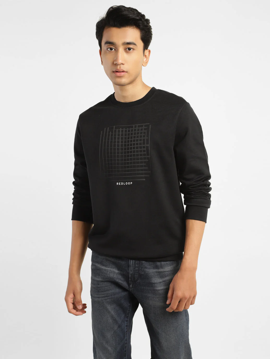Men's Solid Black Crew Neck Sweatshirt - Image 2