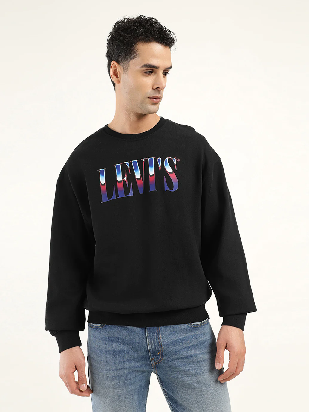 Men's Solid Black Crew Neck Sweatshirt - Image 2