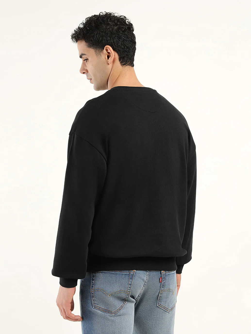 Men's Solid Black Crew Neck Sweatshirt - Image 3