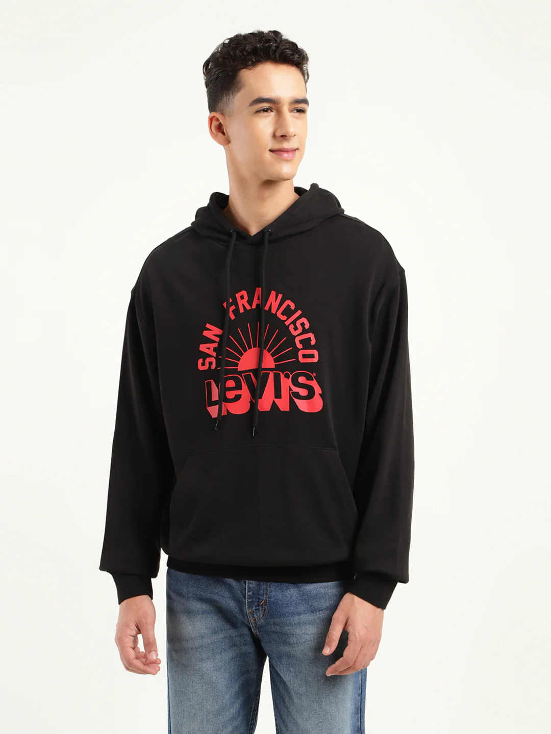 Men's Solid Black Hooded Sweatshirt - Image 2