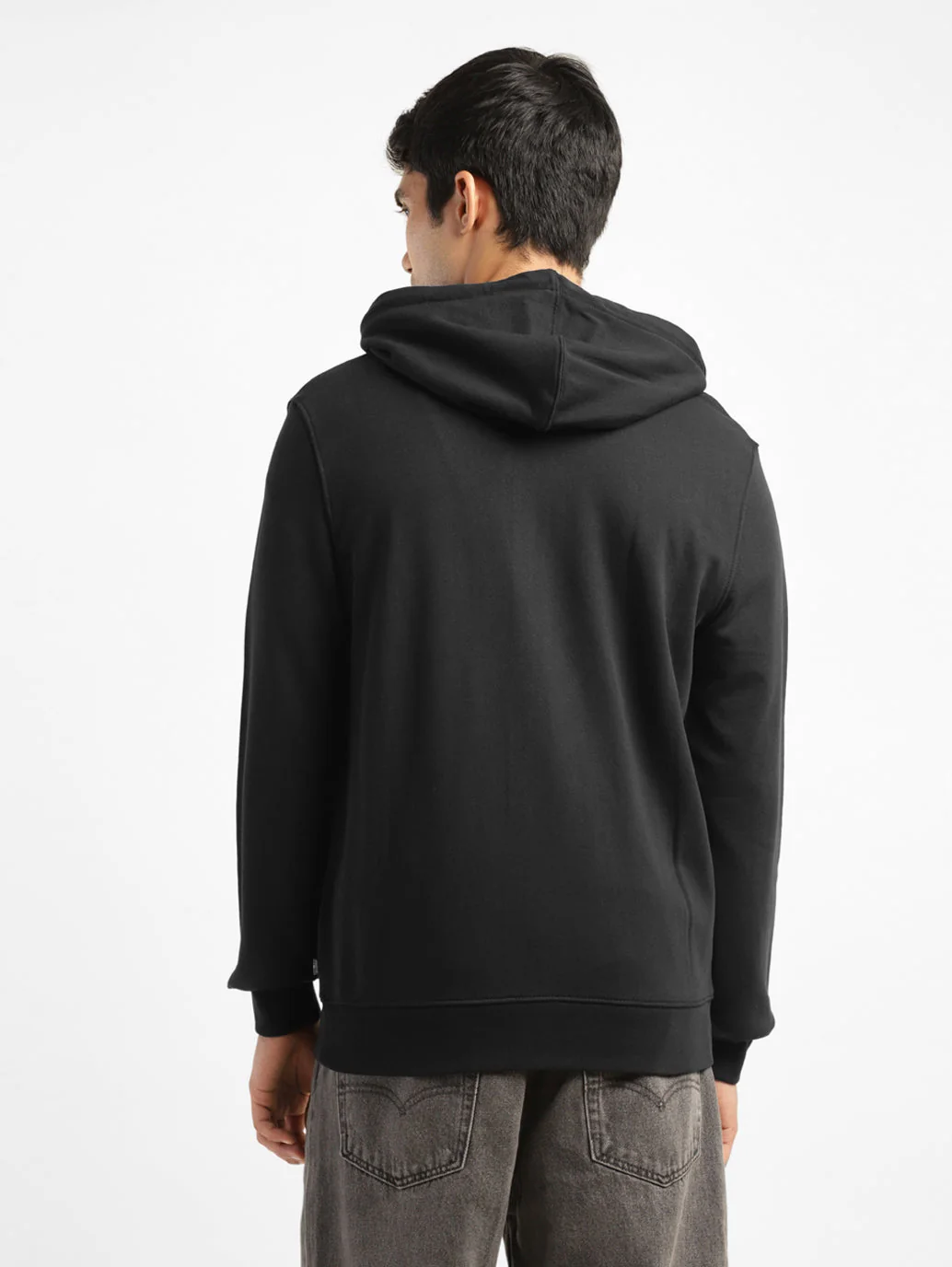Men's Solid Black Hooded Sweatshirt - Image 3