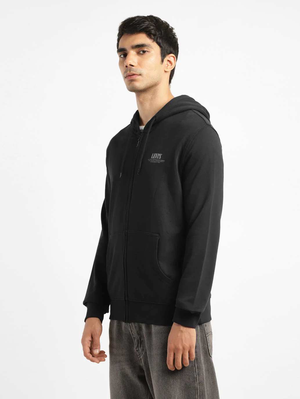 Men's Solid Black Hooded Sweatshirt - Image 4