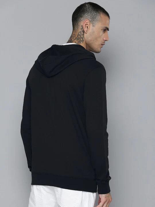 Men's Solid Black Hooded Sweatshirt - Image 9