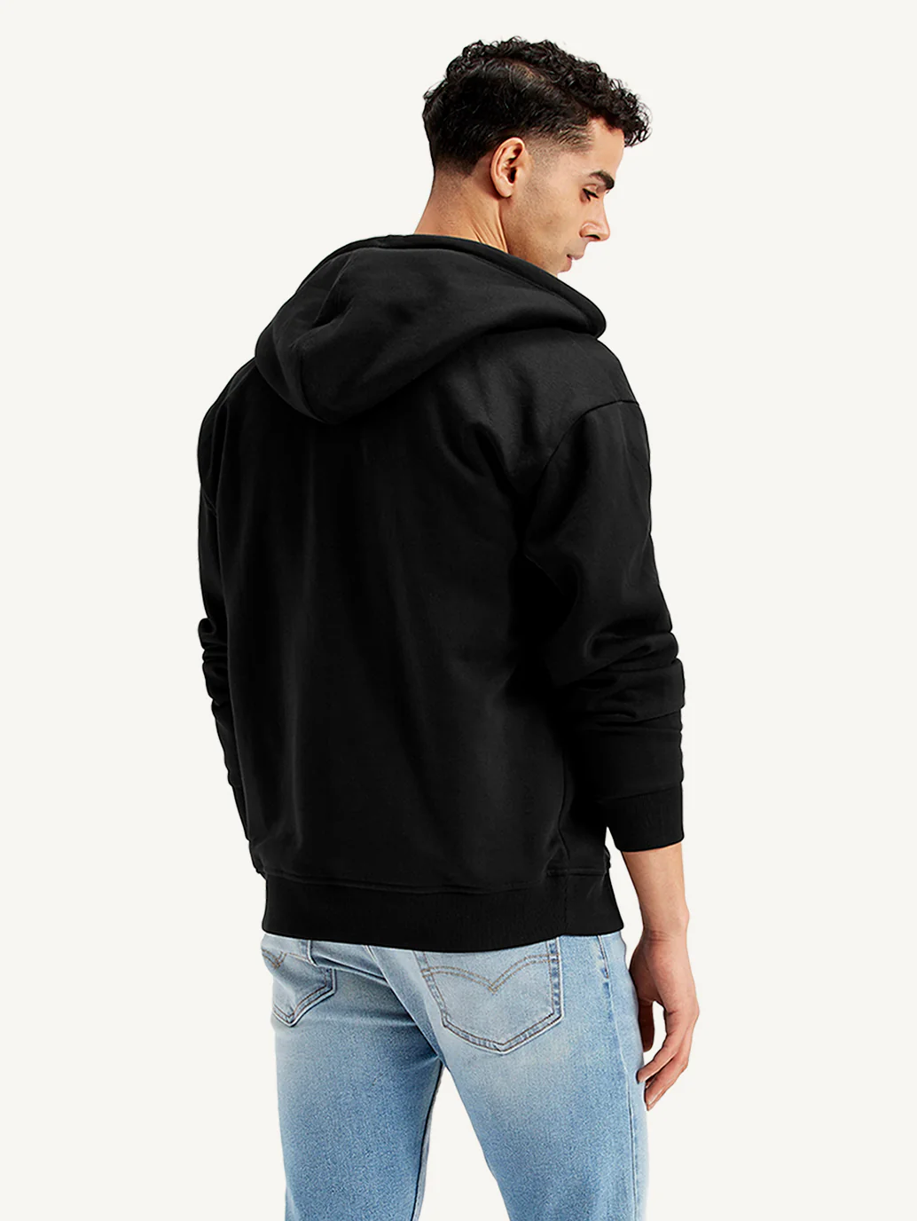 Men's Solid Black Hooded Sweatshirt - Image 3