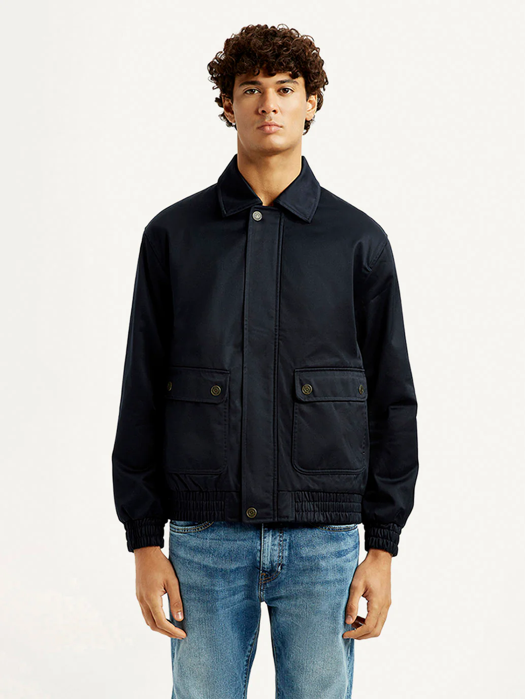 Men's Navy Solid Slim Fit Jacket - Image 2