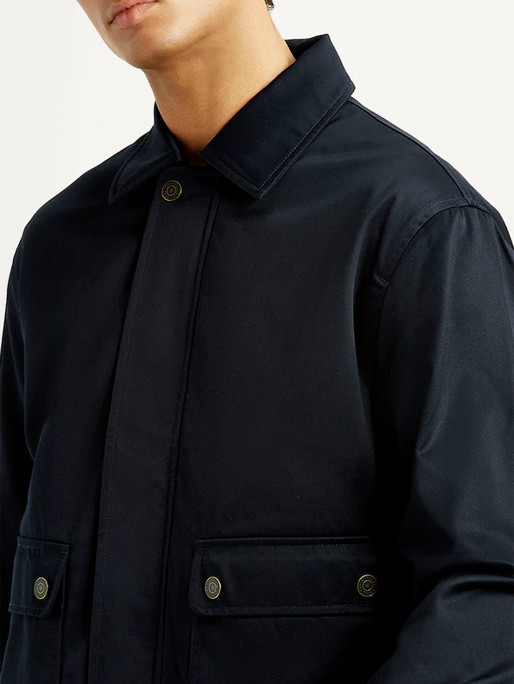 Men's Navy Solid Slim Fit Jacket - Image 4