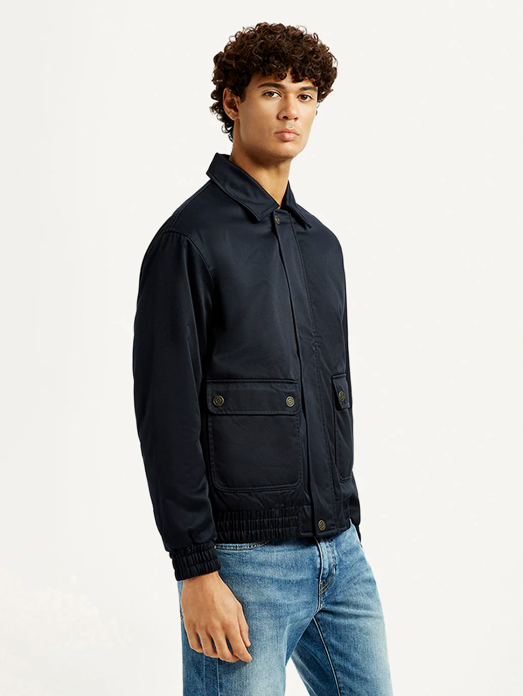 Men's Navy Solid Slim Fit Jacket - Image 5