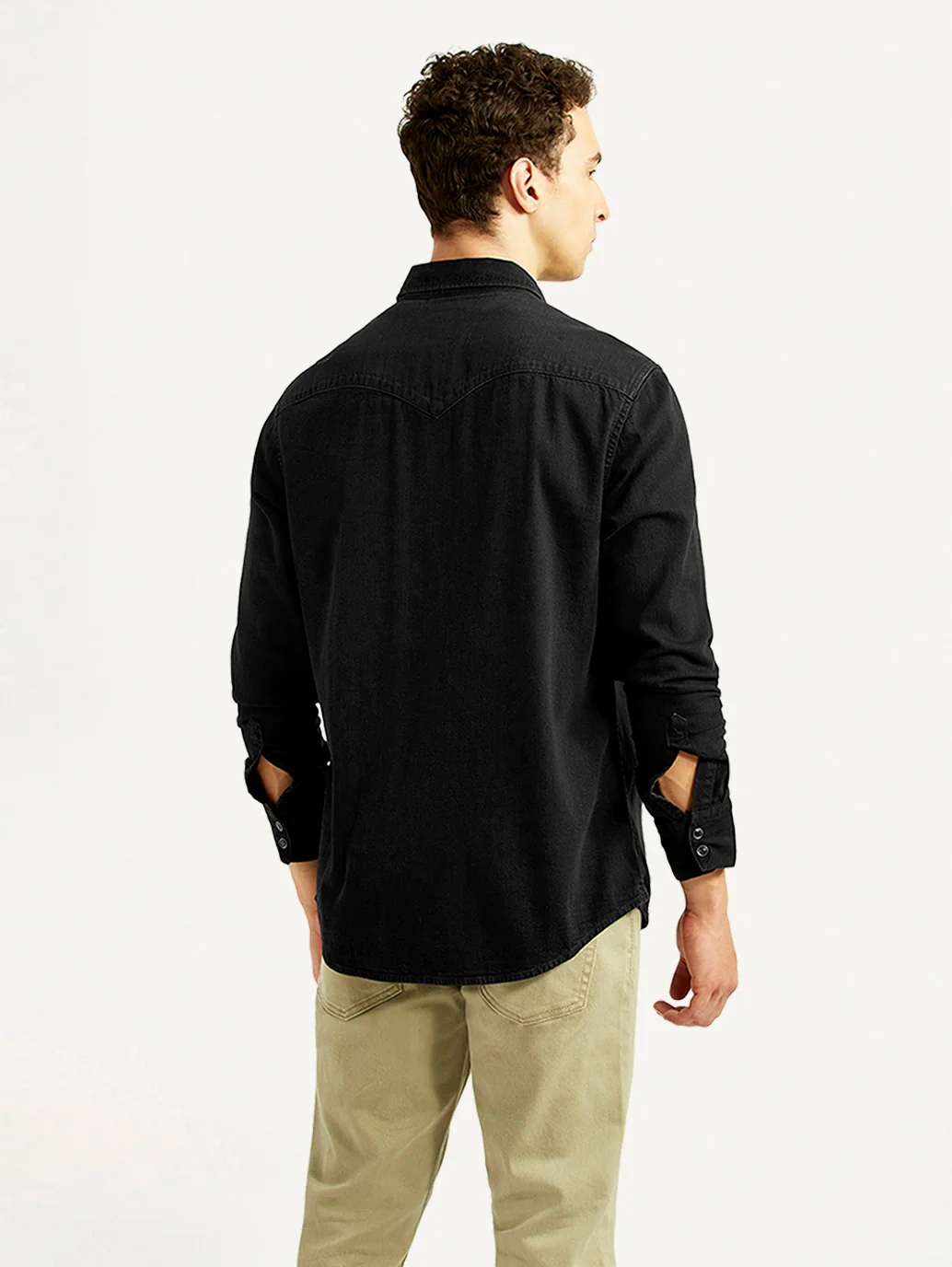 Men's Solid Black Slim Fit Denim Shirt - Image 2