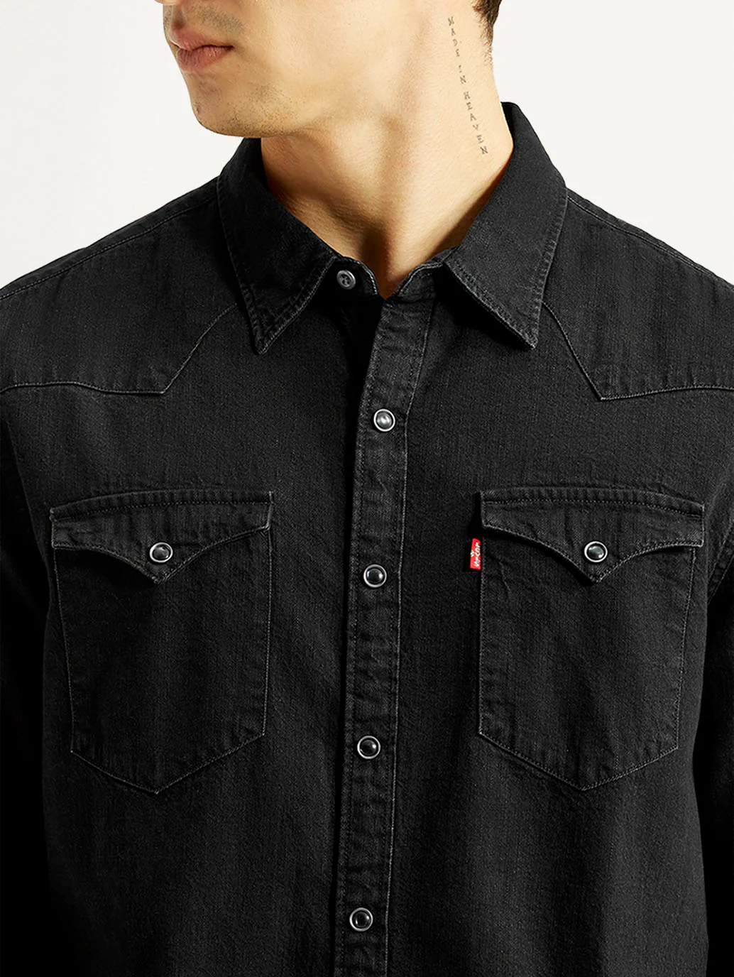 Men's Solid Black Slim Fit Denim Shirt - Image 3