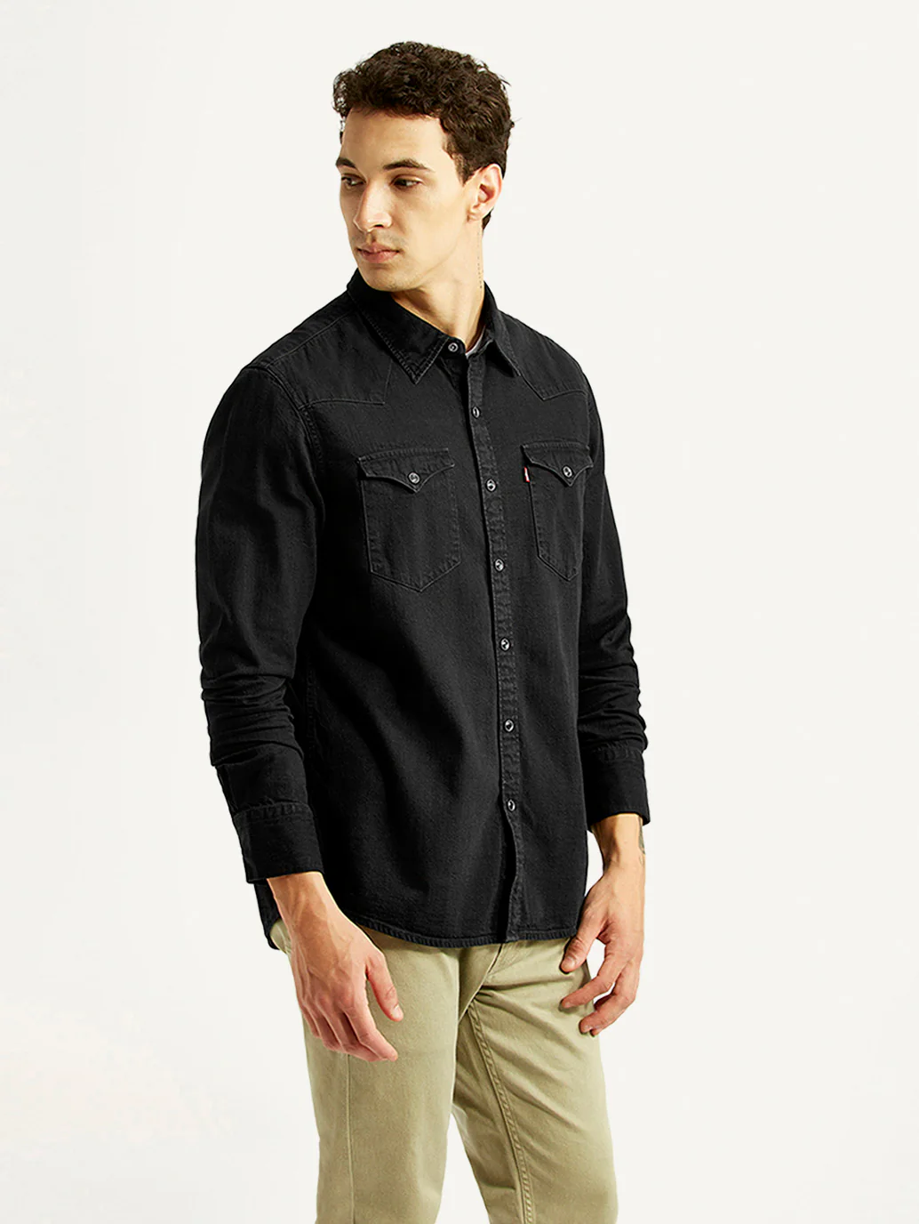 Men's Solid Black Slim Fit Denim Shirt - Image 4