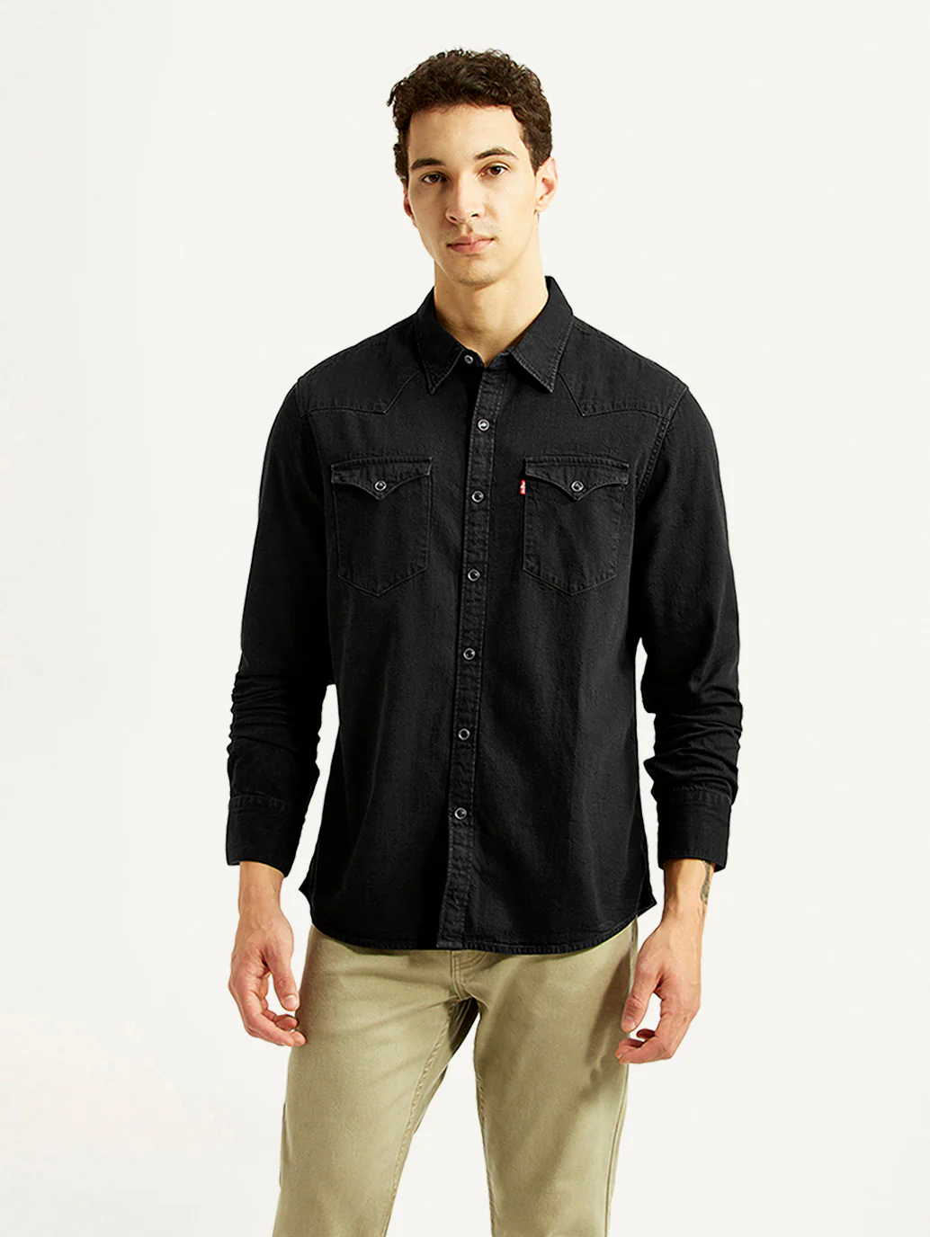 Men's Solid Black Slim Fit Denim Shirt - Image 5