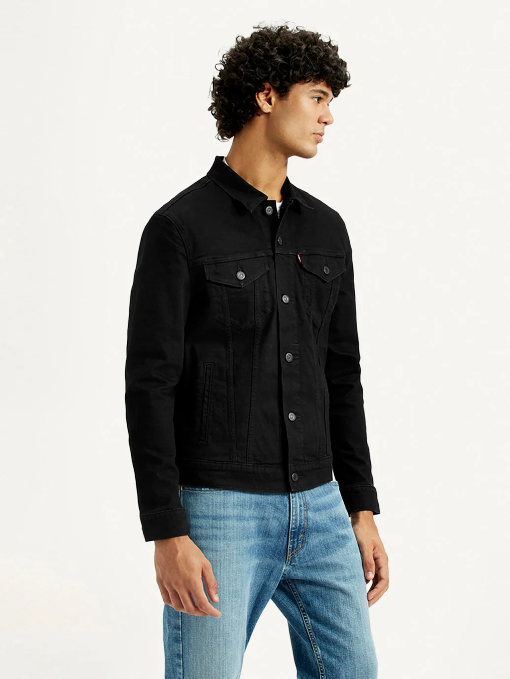 Men's Solid Black Spread Collar Jacket - Image 5