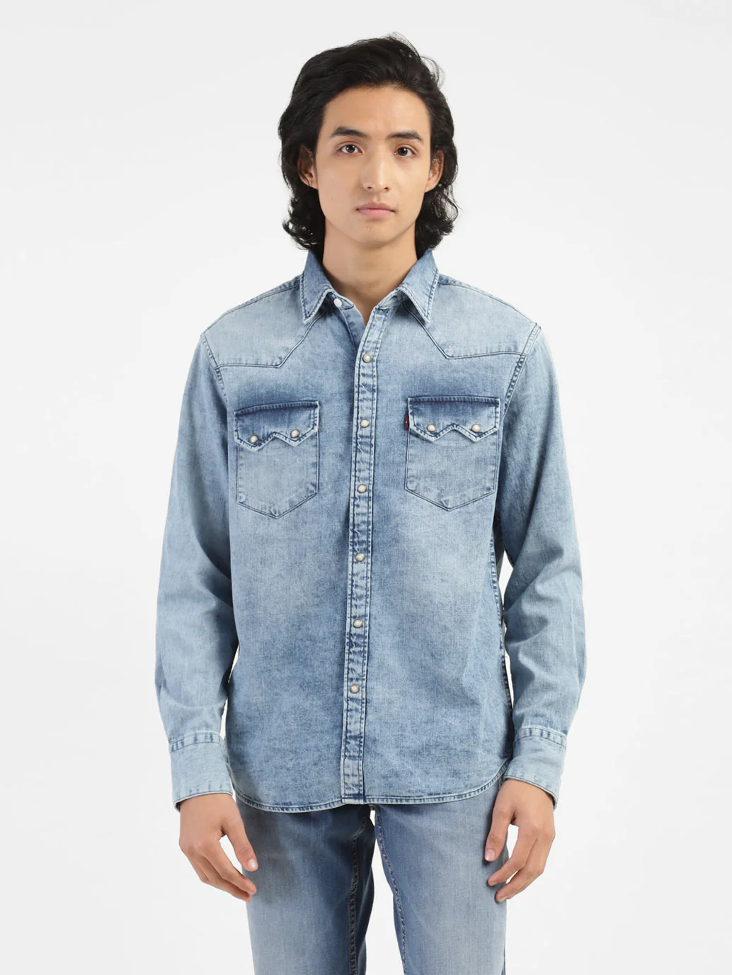 Men's Solid Blue Collar Denim Shirt - Image 2