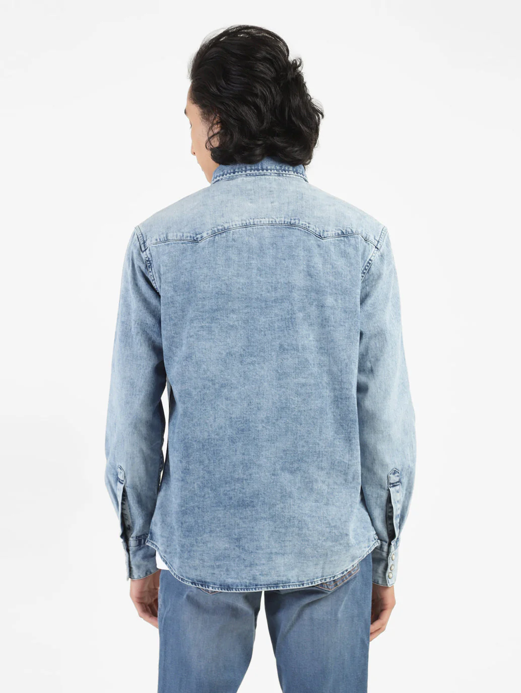 Men's Solid Blue Collar Denim Shirt - Image 3