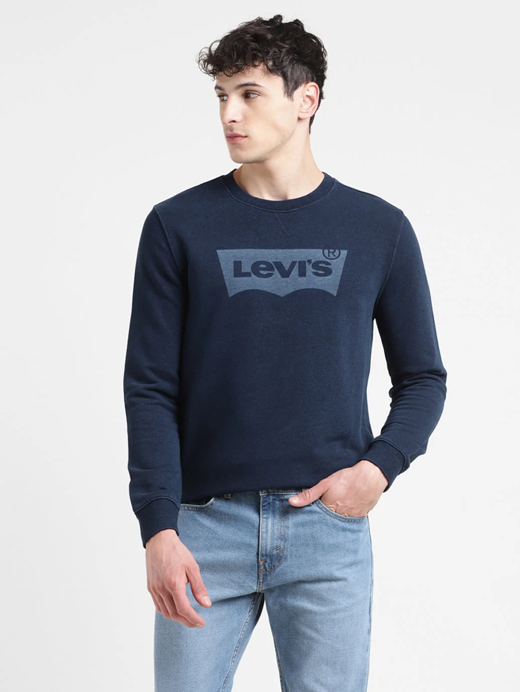 Men's Solid Blue Crew Neck Sweatshirt - Image 6