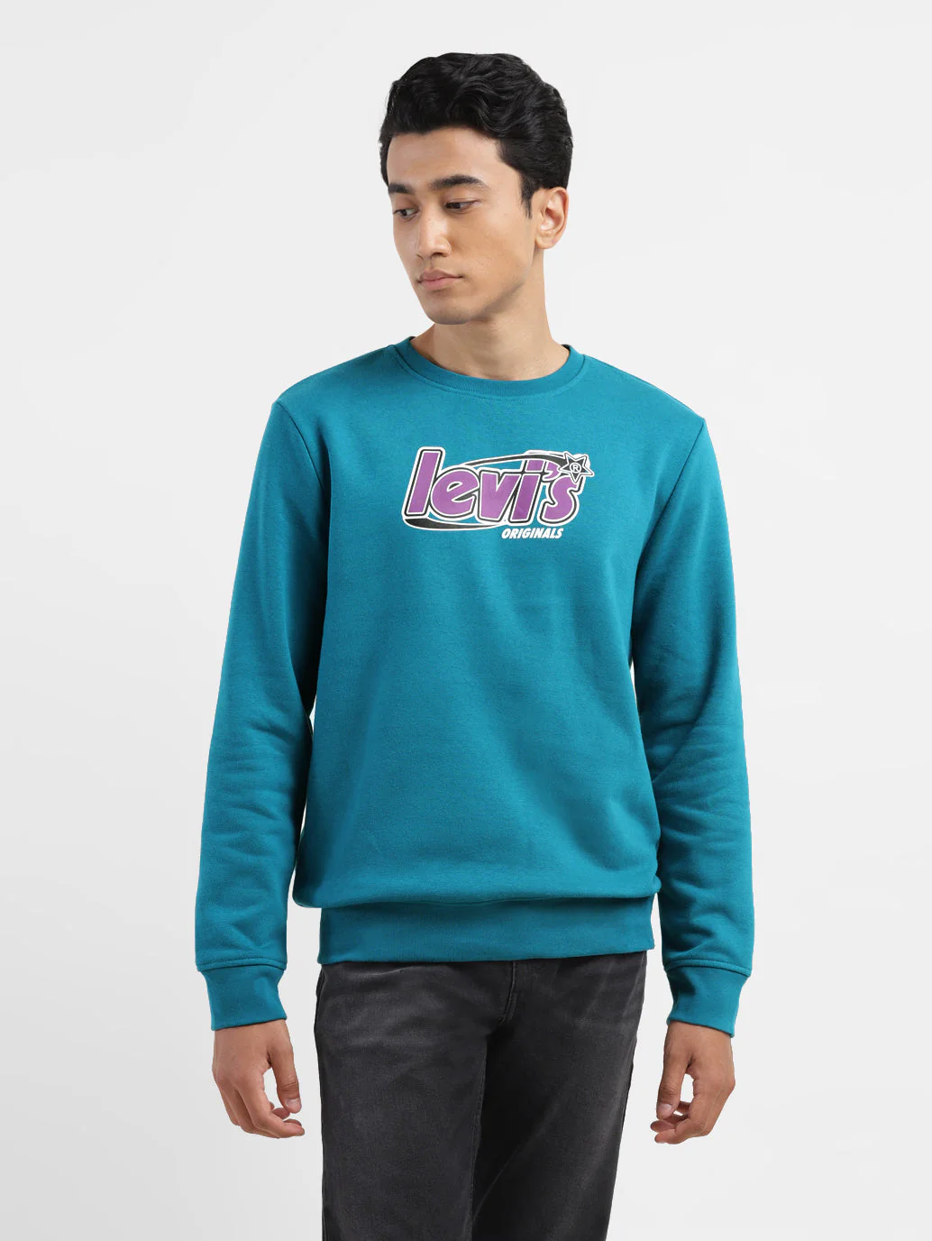 Men's Solid Blue Crew Neck Sweatshirt - Image 2