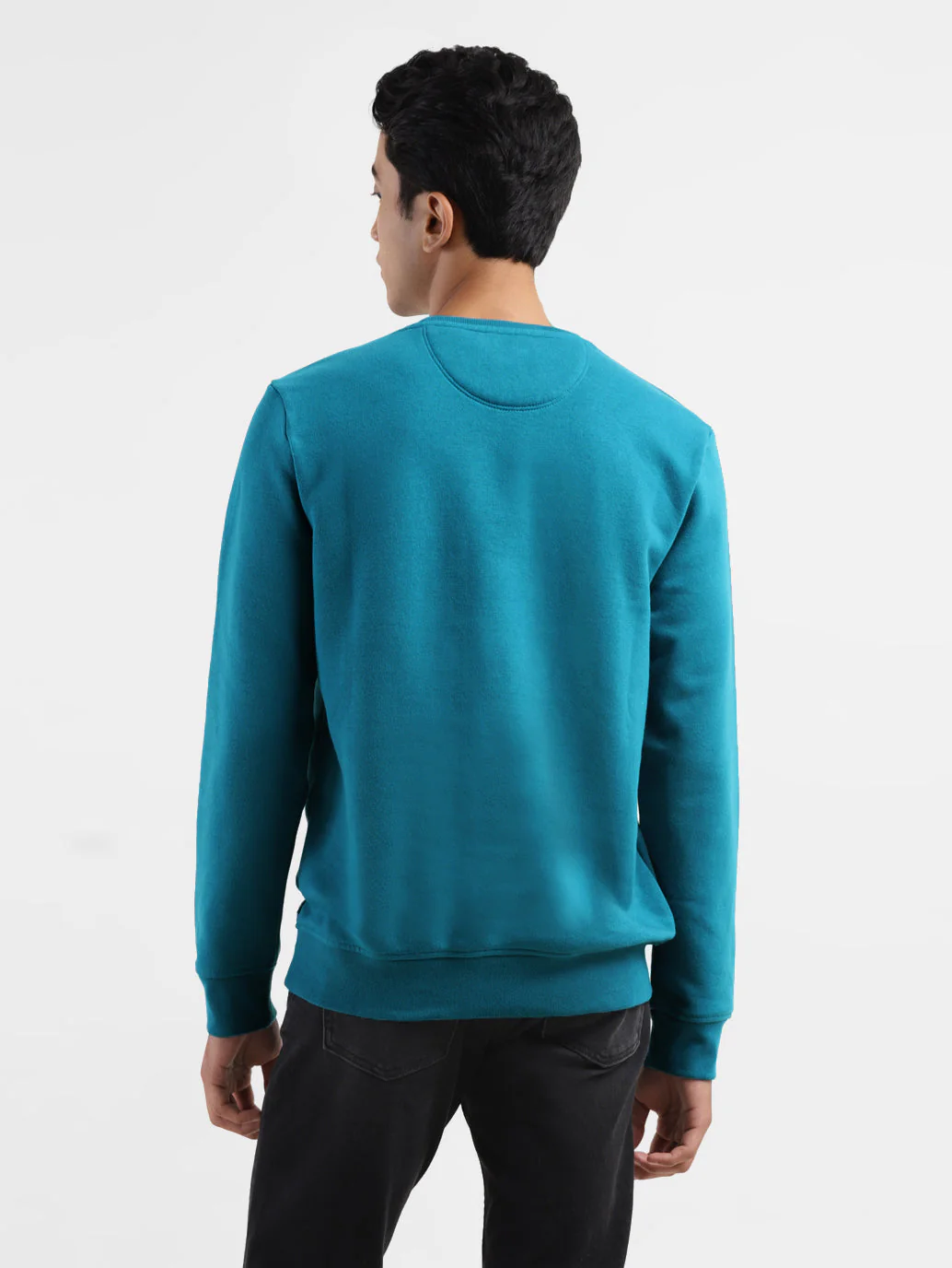 Men's Solid Blue Crew Neck Sweatshirt - Image 3