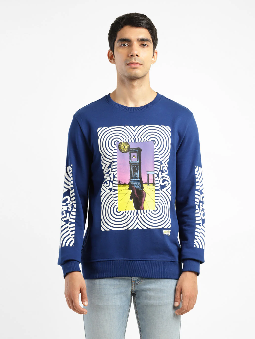 Men's Solid Blue Crew Neck Sweatshirt - Image 2