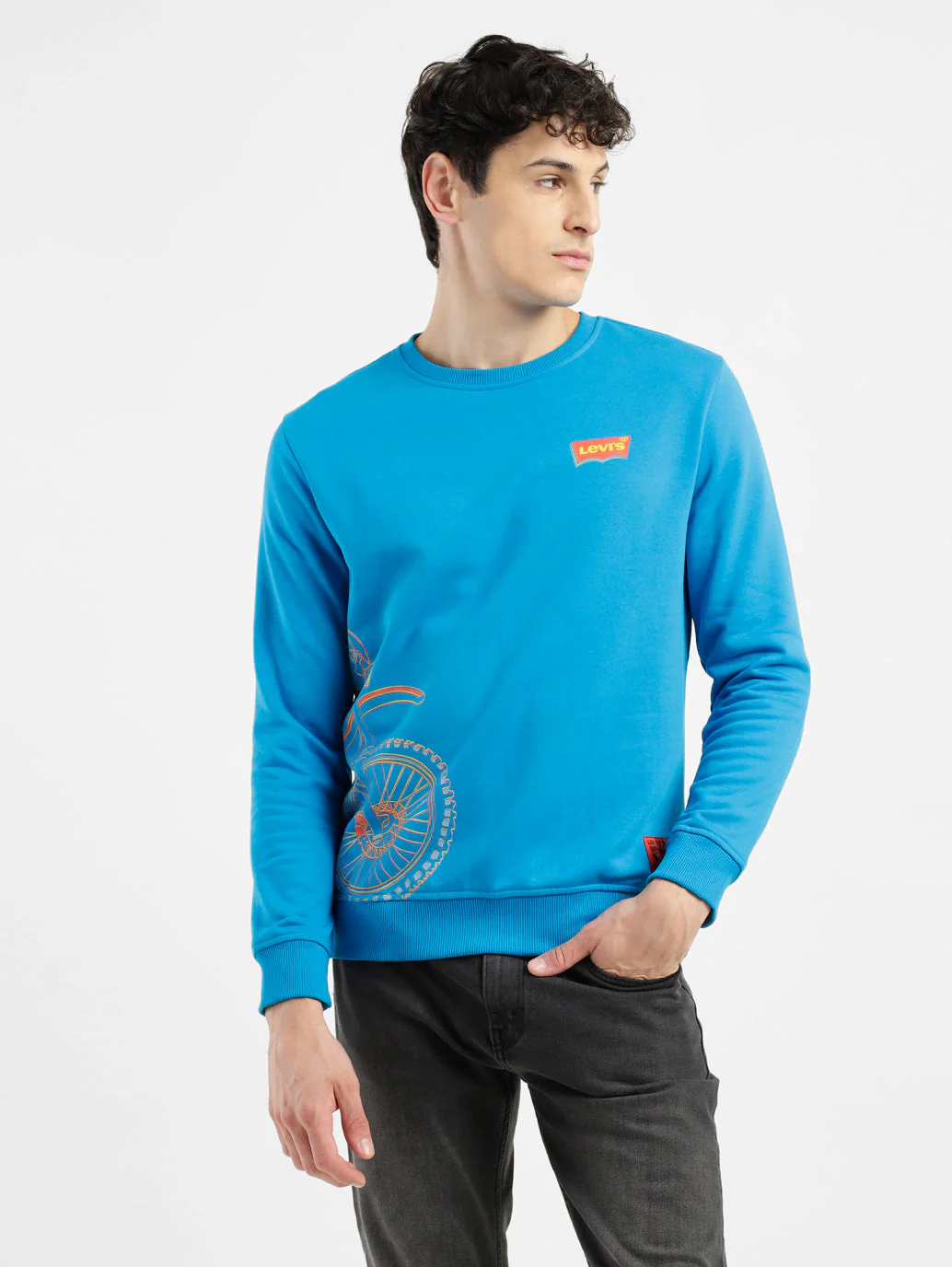 Men's Solid Blue Crew Neck Sweatshirt - Image 2