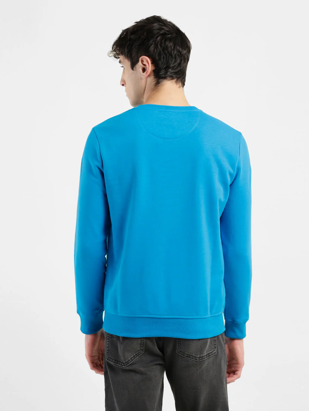 Men's Solid Blue Crew Neck Sweatshirt - Image 3