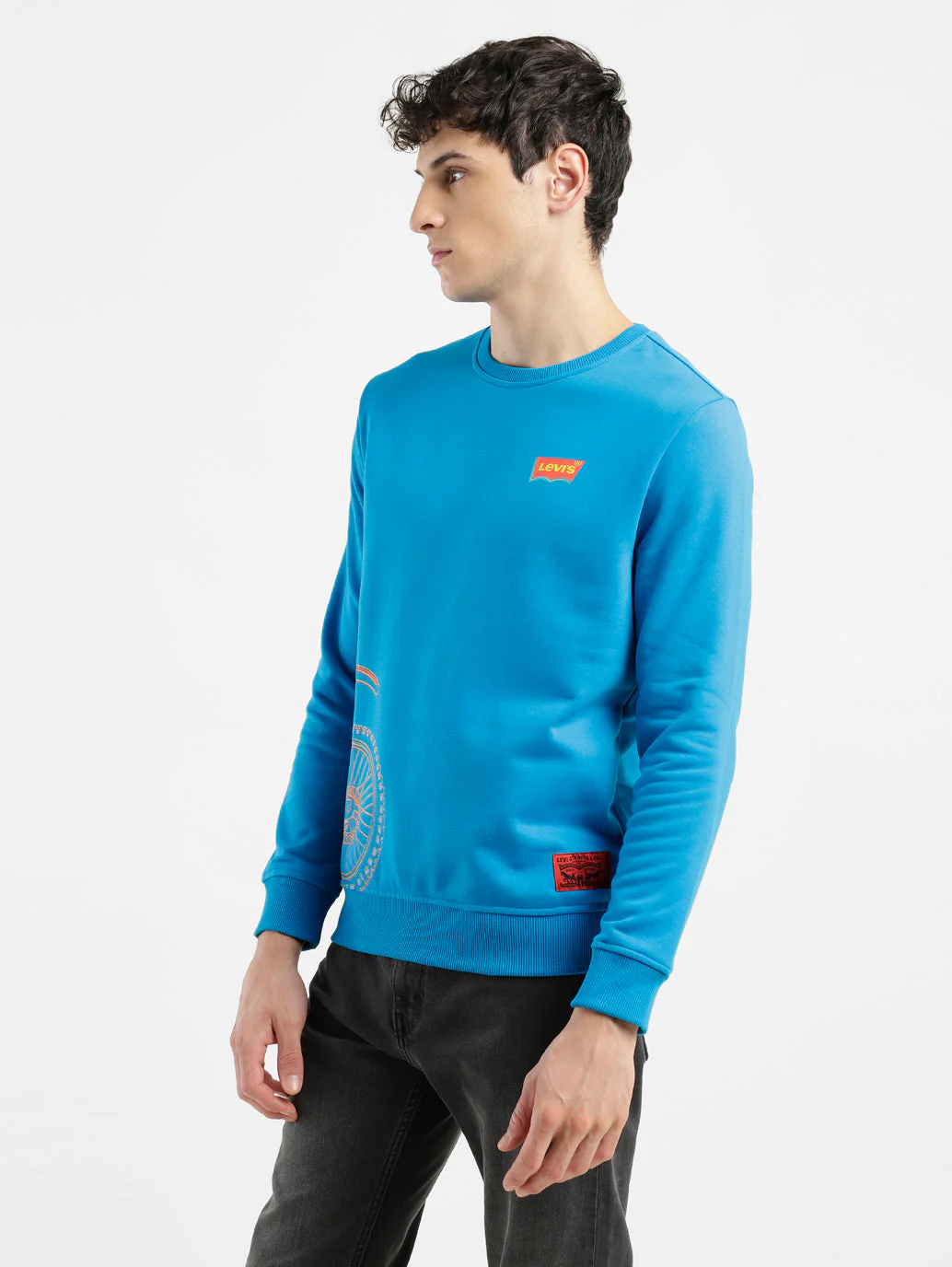 Men's Solid Blue Crew Neck Sweatshirt - Image 4