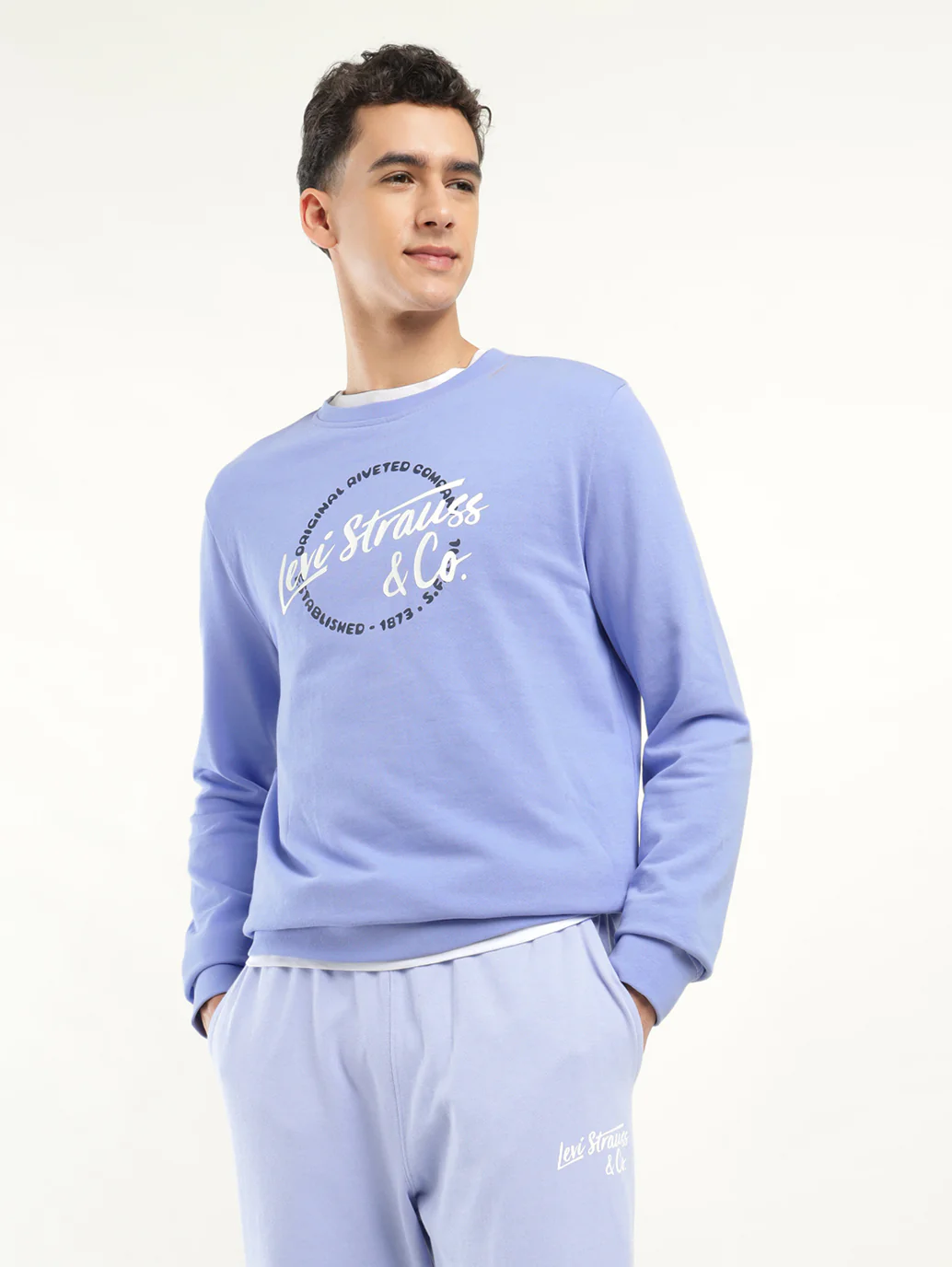Men's Solid Blue Crew Neck Sweatshirt