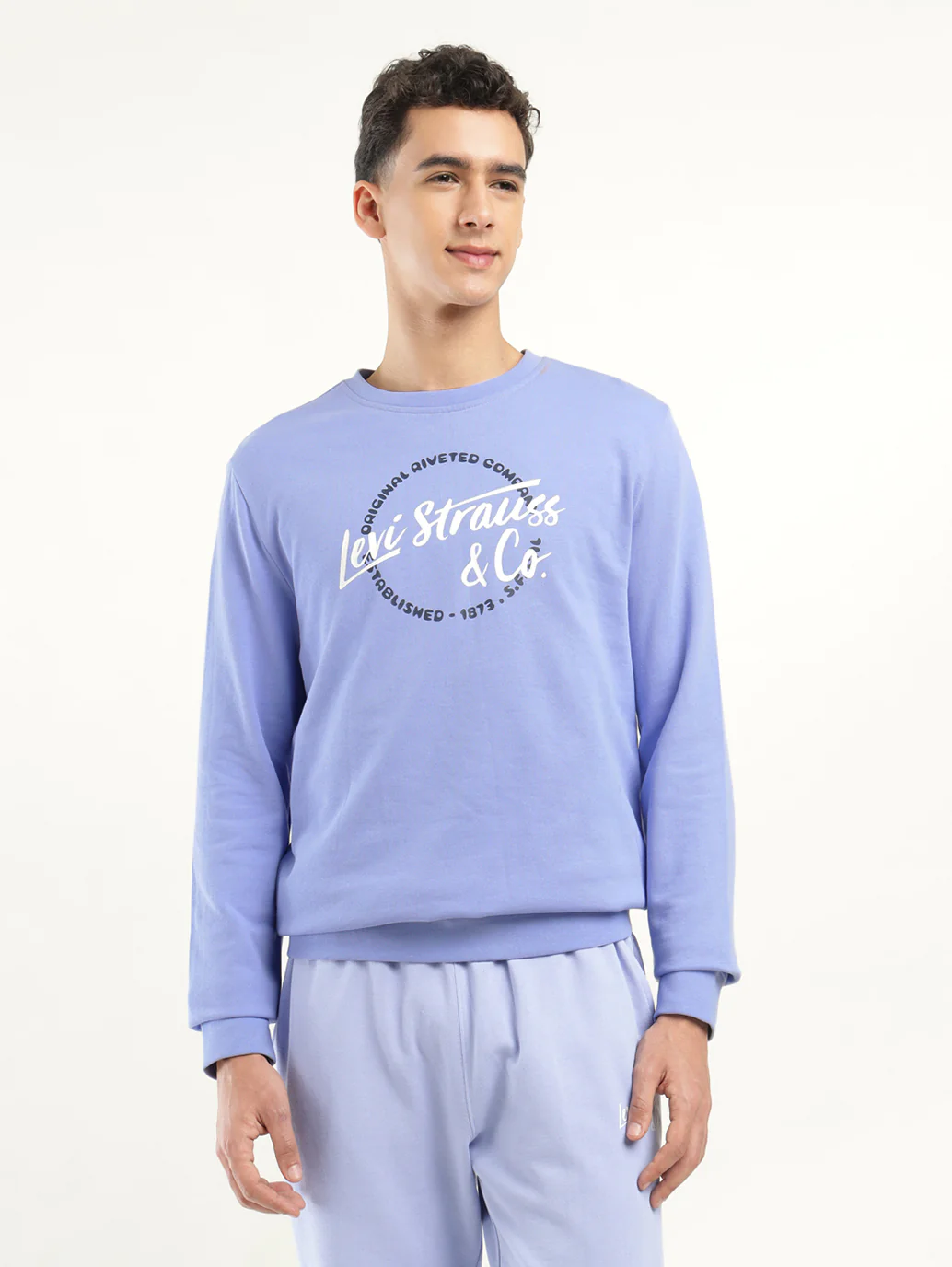 Men's Solid Blue Crew Neck Sweatshirt - Image 2