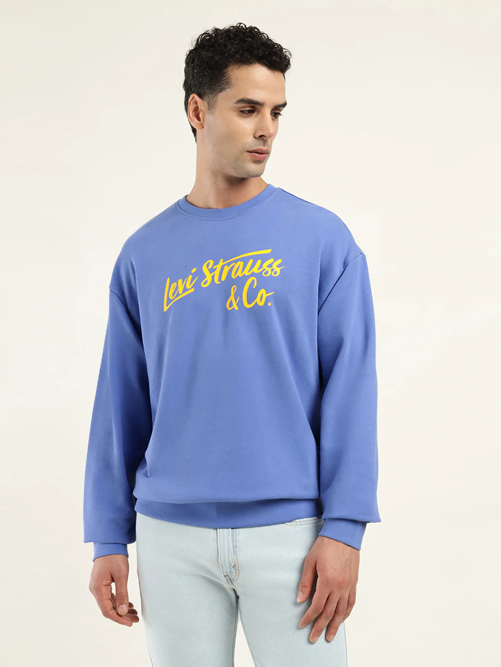Men's Solid Blue Crew Neck Sweatshirt - Image 2