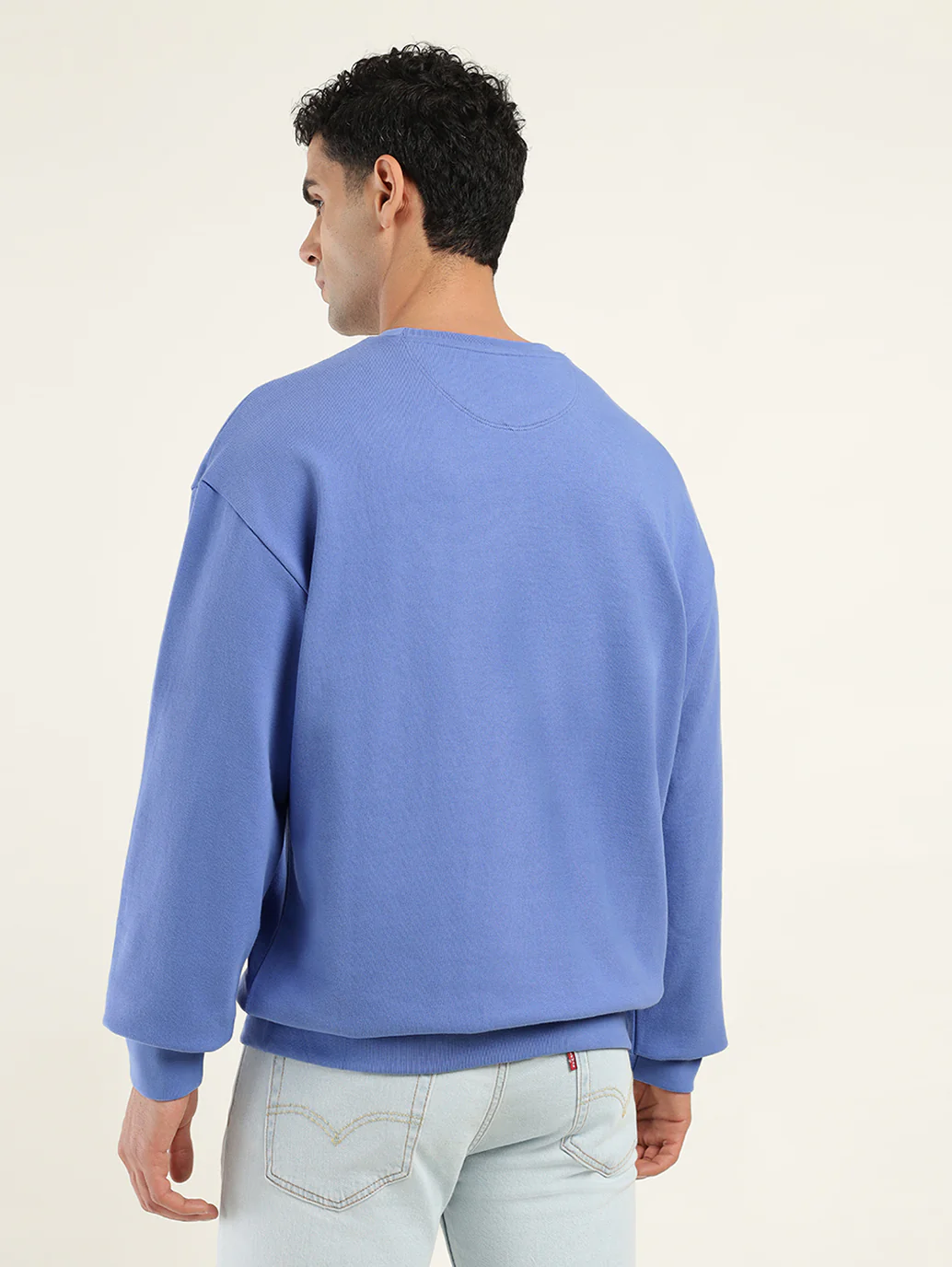 Men's Solid Blue Crew Neck Sweatshirt - Image 3