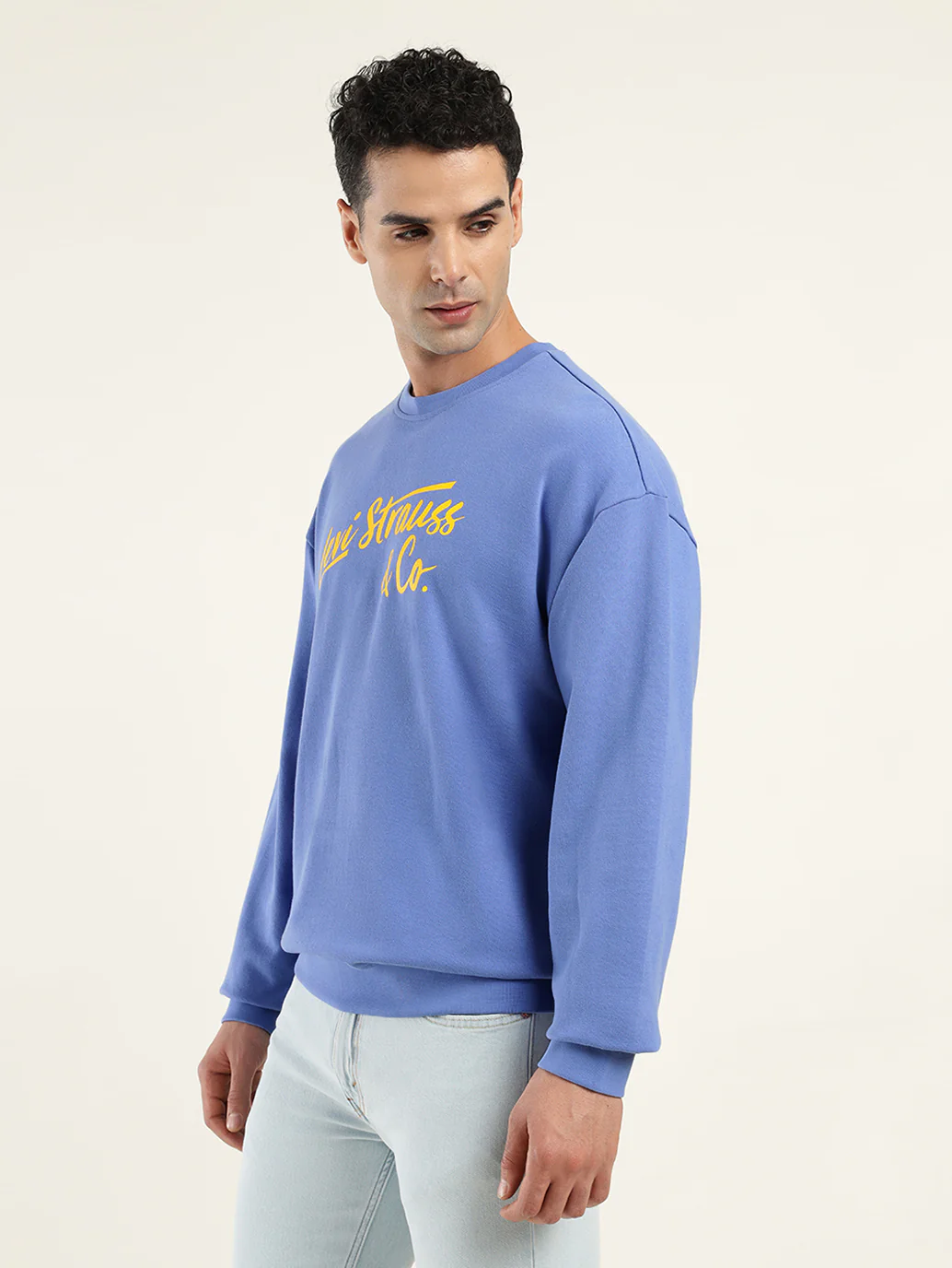 Men's Solid Blue Crew Neck Sweatshirt - Image 5