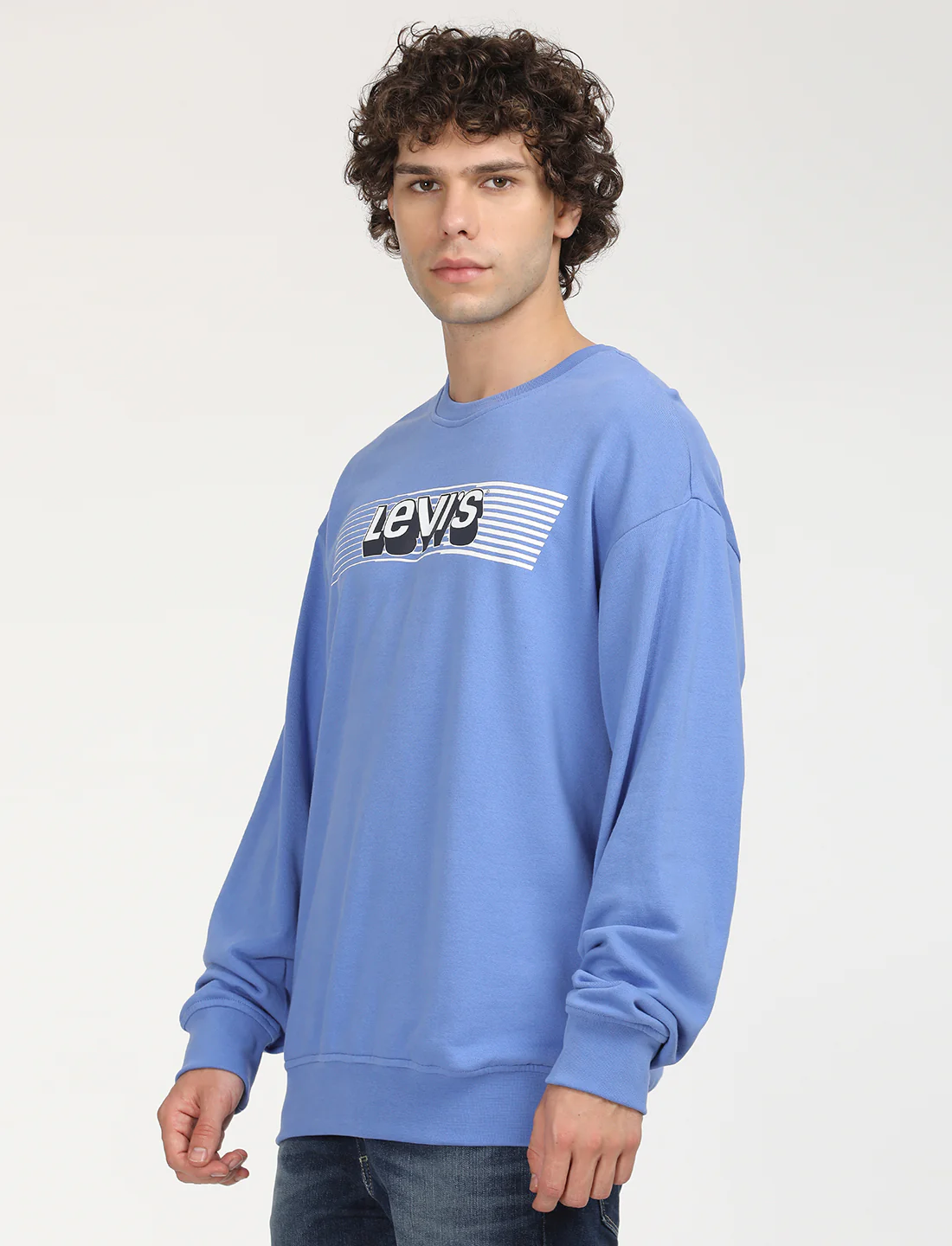 Men's Solid Blue Crew Neck Sweatshirt - Image 2
