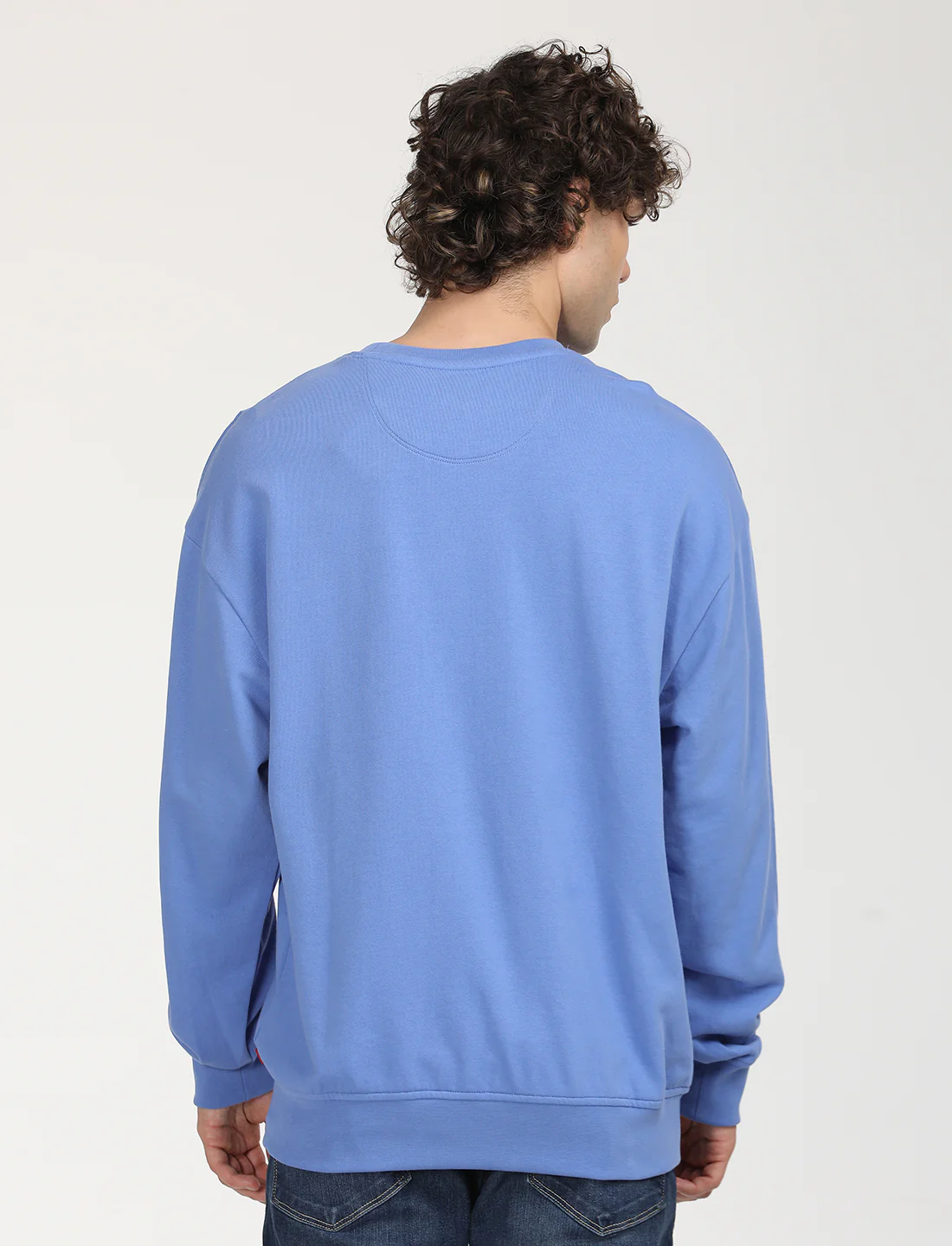 Men's Solid Blue Crew Neck Sweatshirt - Image 3