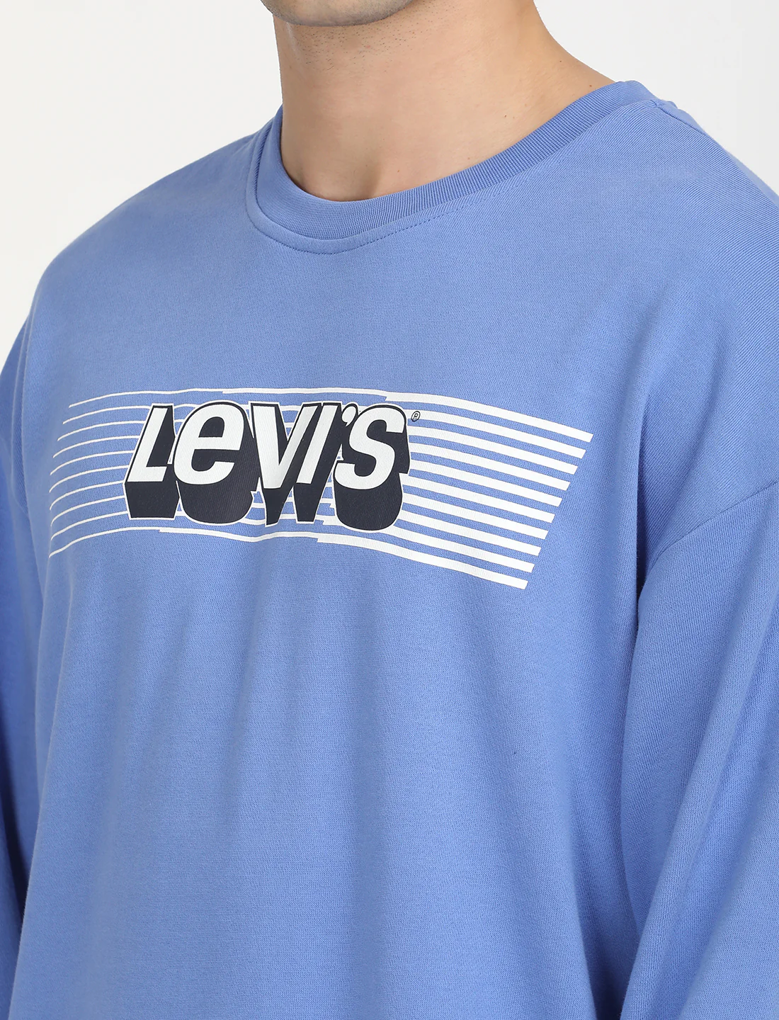 Men's Solid Blue Crew Neck Sweatshirt - Image 5