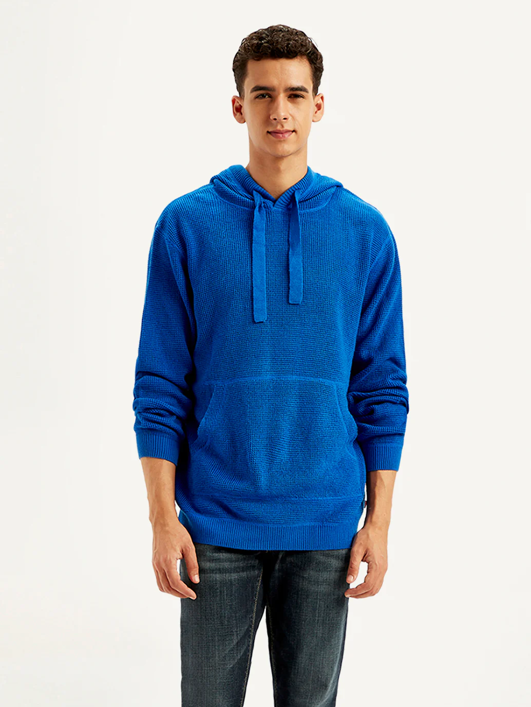 Men's Solid Blue Hooded Sweatshirt - Image 2