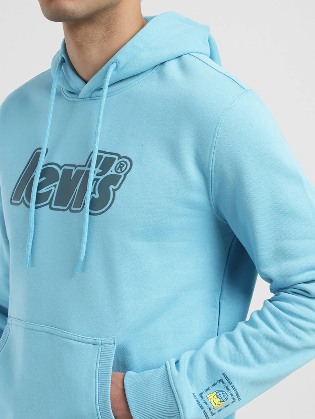 Men's Solid Blue Hooded Sweatshirt - Image 5