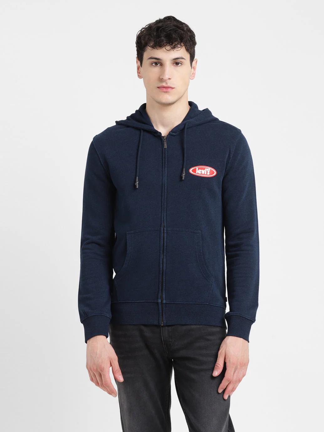 Men's Solid Blue Hooded Sweatshirt - Image 2