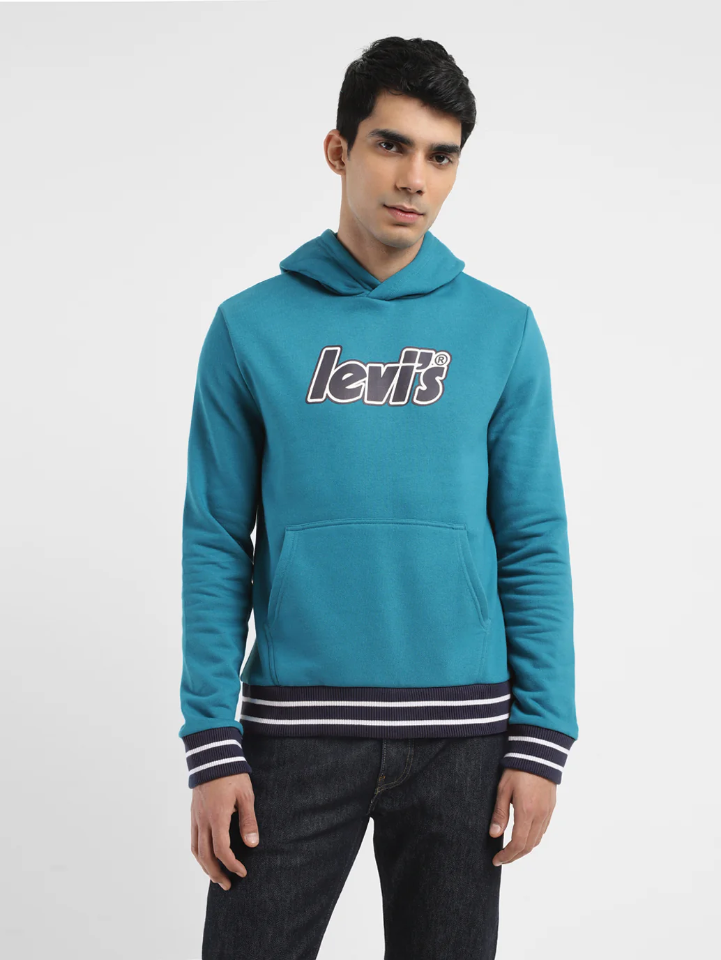 Men's Solid Blue Hooded Sweatshirt - Image 2