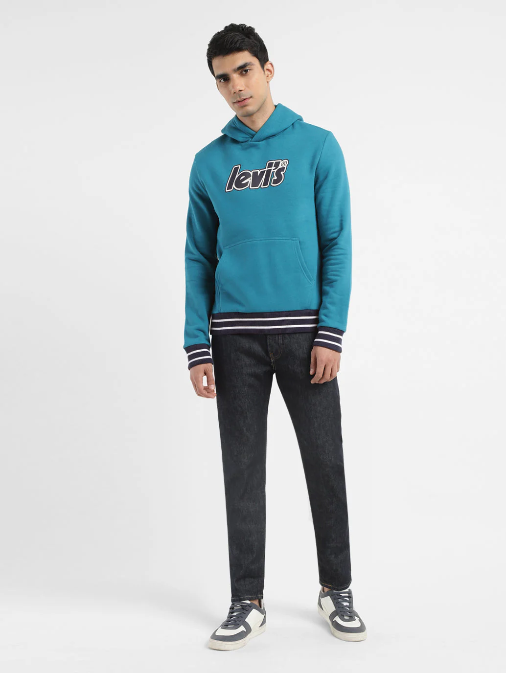 Men's Solid Blue Hooded Sweatshirt - Image 6