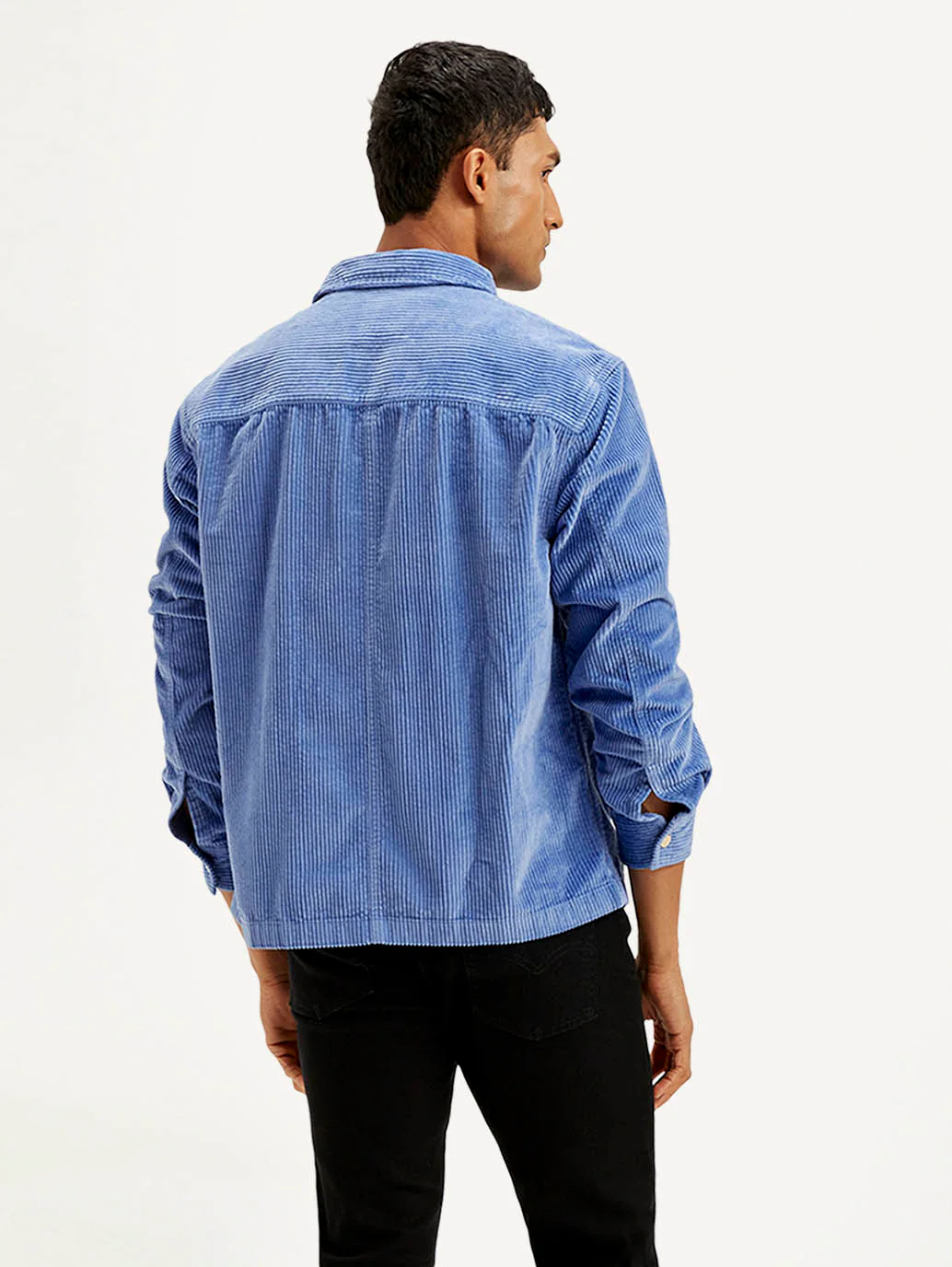 Men's Solid Blue Relaxed Fit Corduroy Shacket - Image 4