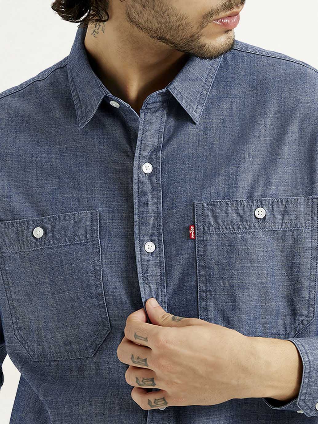 Men's Solid Blue Slim Fit Shirt - Image 3
