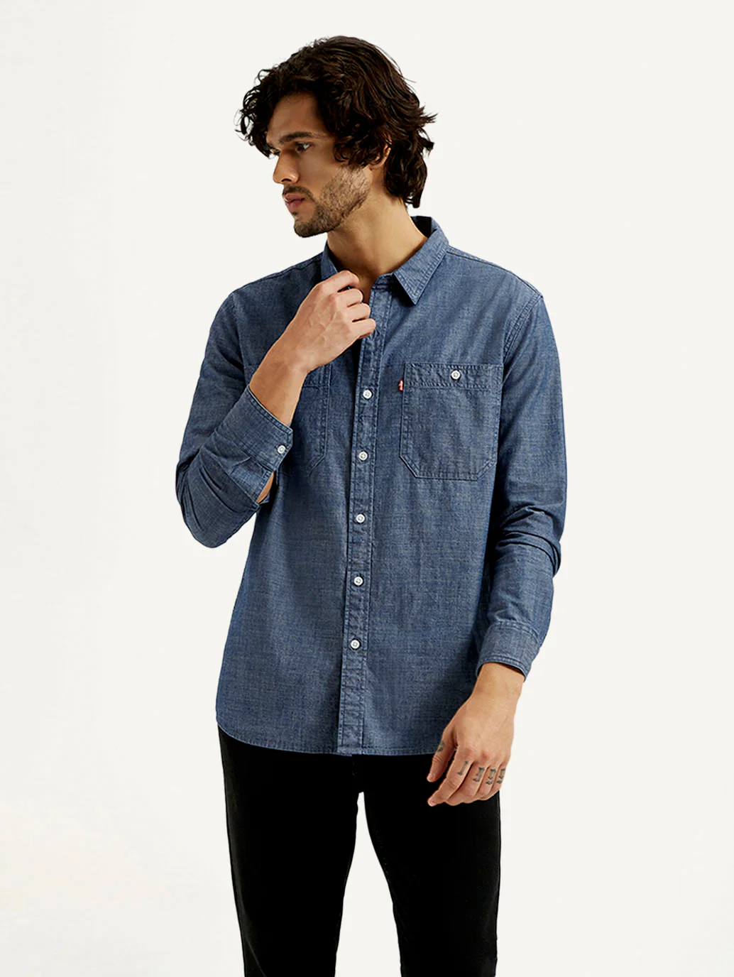 Men's Solid Blue Slim Fit Shirt - Image 4