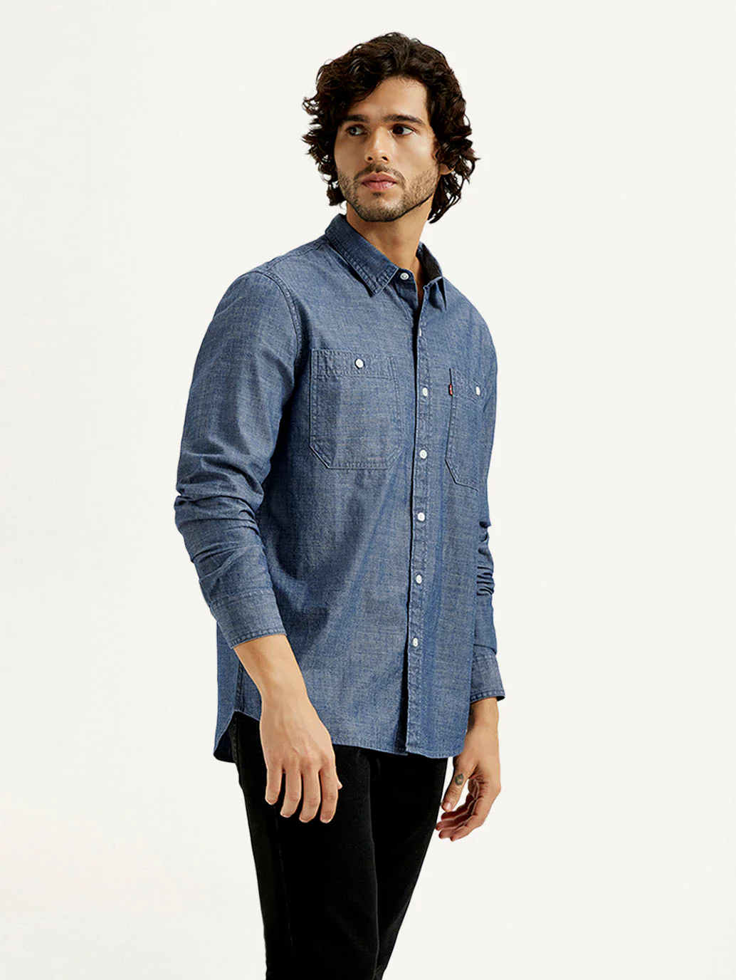 Men's Solid Blue Slim Fit Shirt - Image 5
