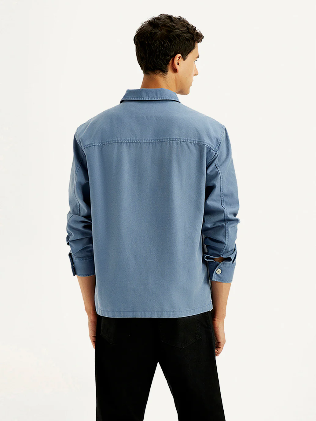 Men's Solid Blue Slim Fit Shacket - Image 4