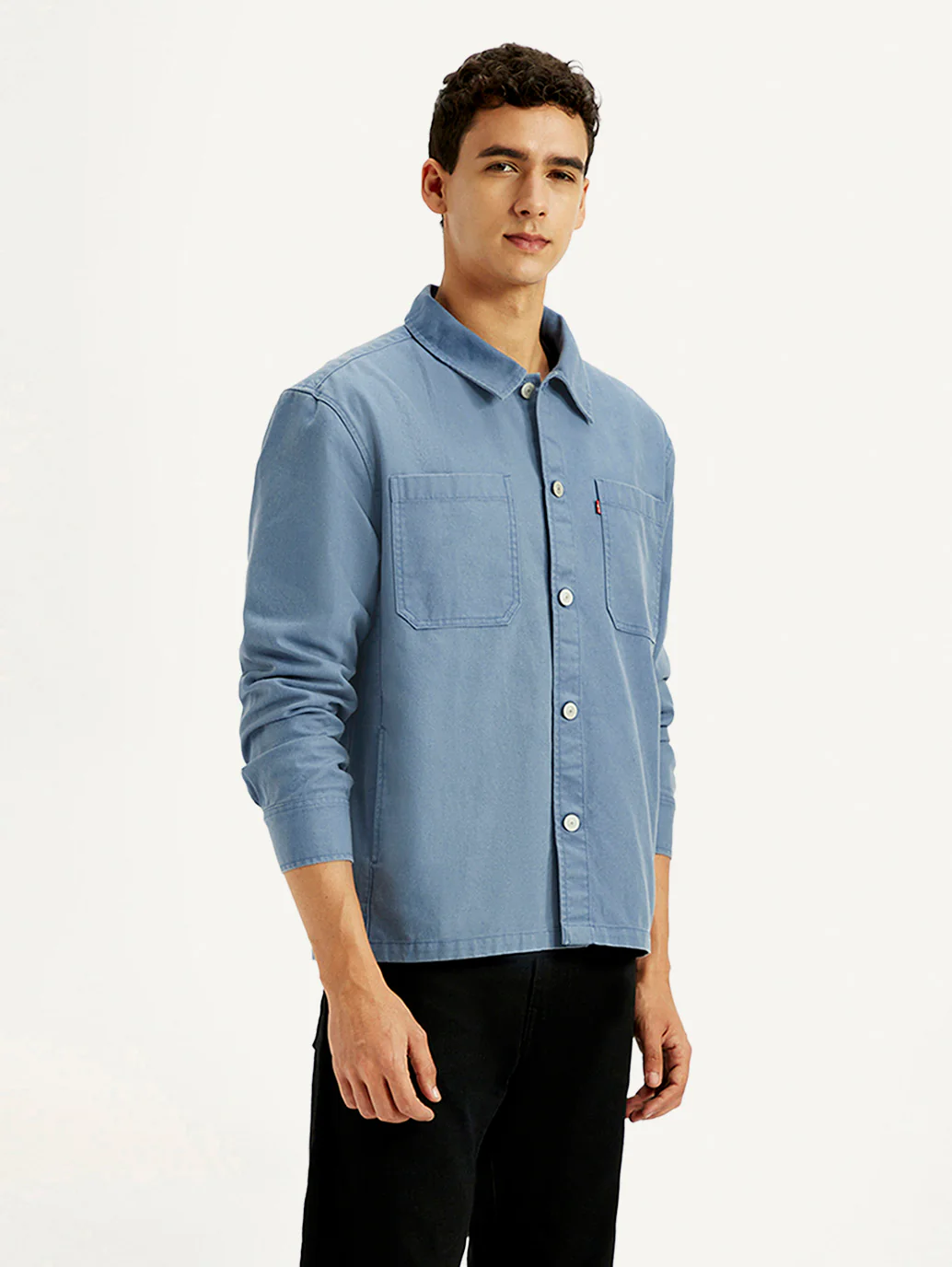 Men's Solid Blue Slim Fit Shacket - Image 6