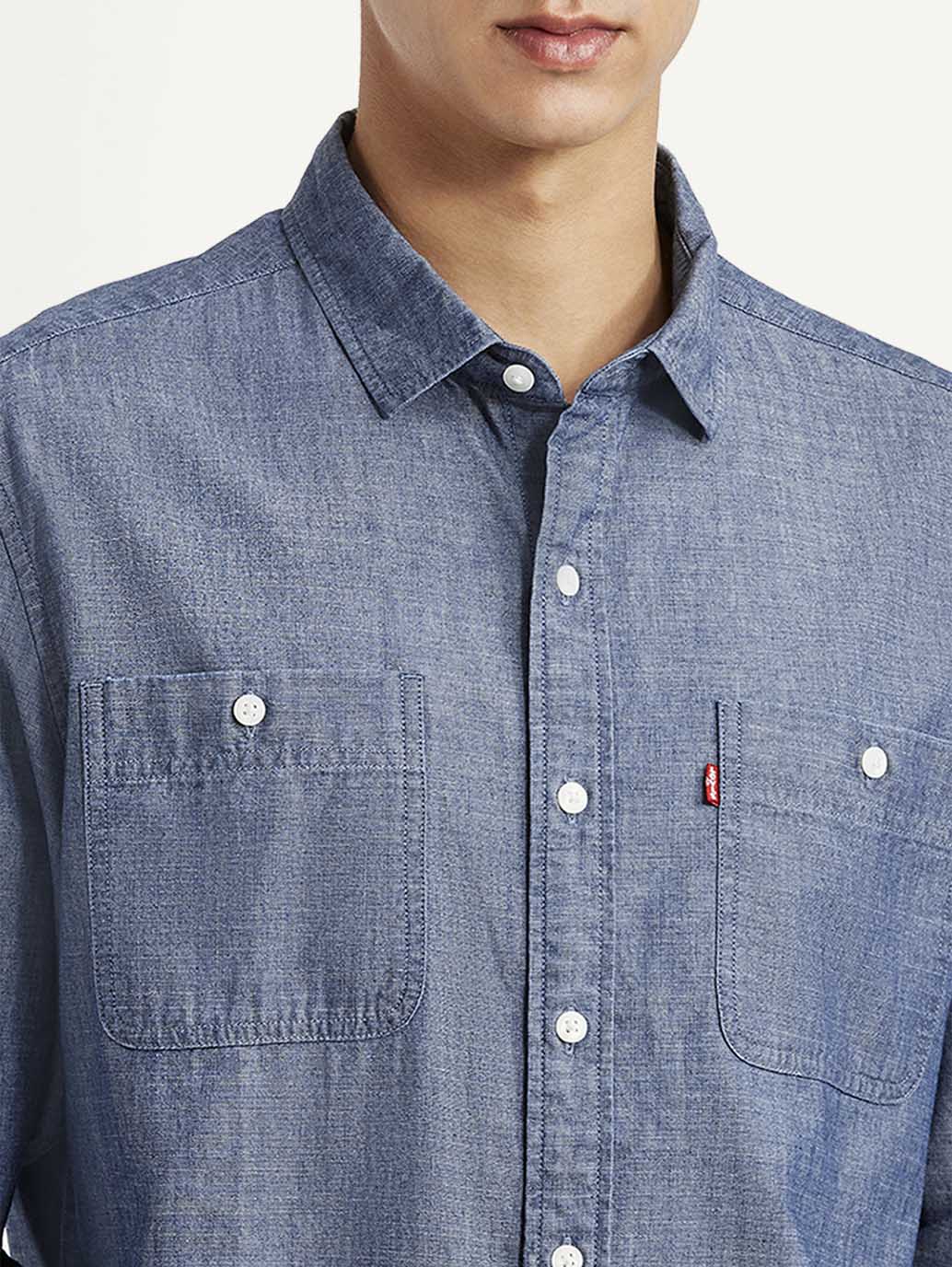 Men's Solid Indigo Slim Fit Shirt - Image 4
