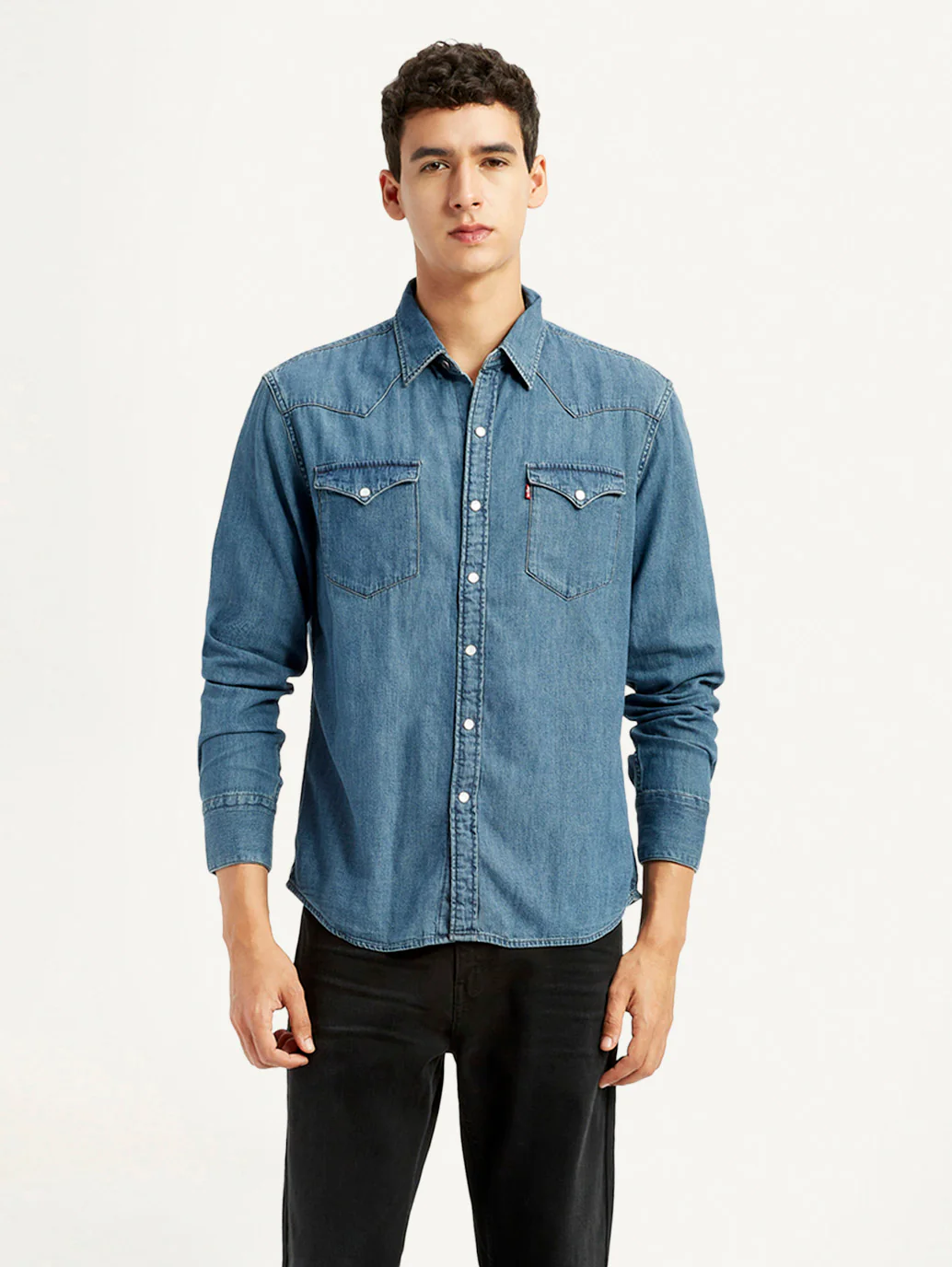 Men's Solid Blue Slim Fit Denim Shirt - Image 5