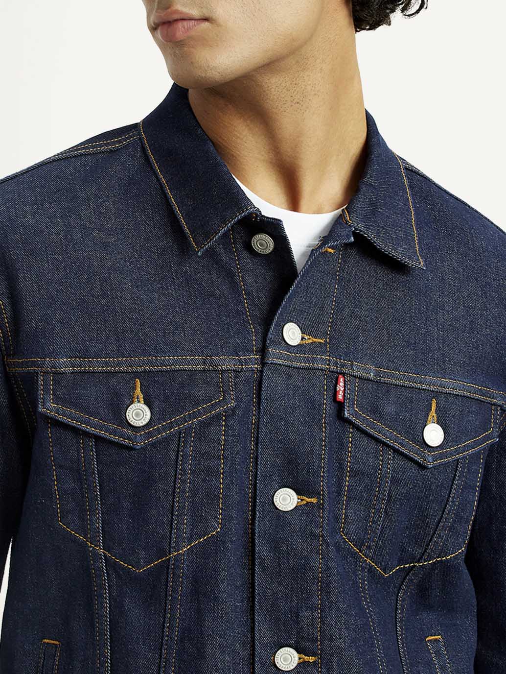 Men's Solid Blue Spread Collar Denim Jacket - Image 3